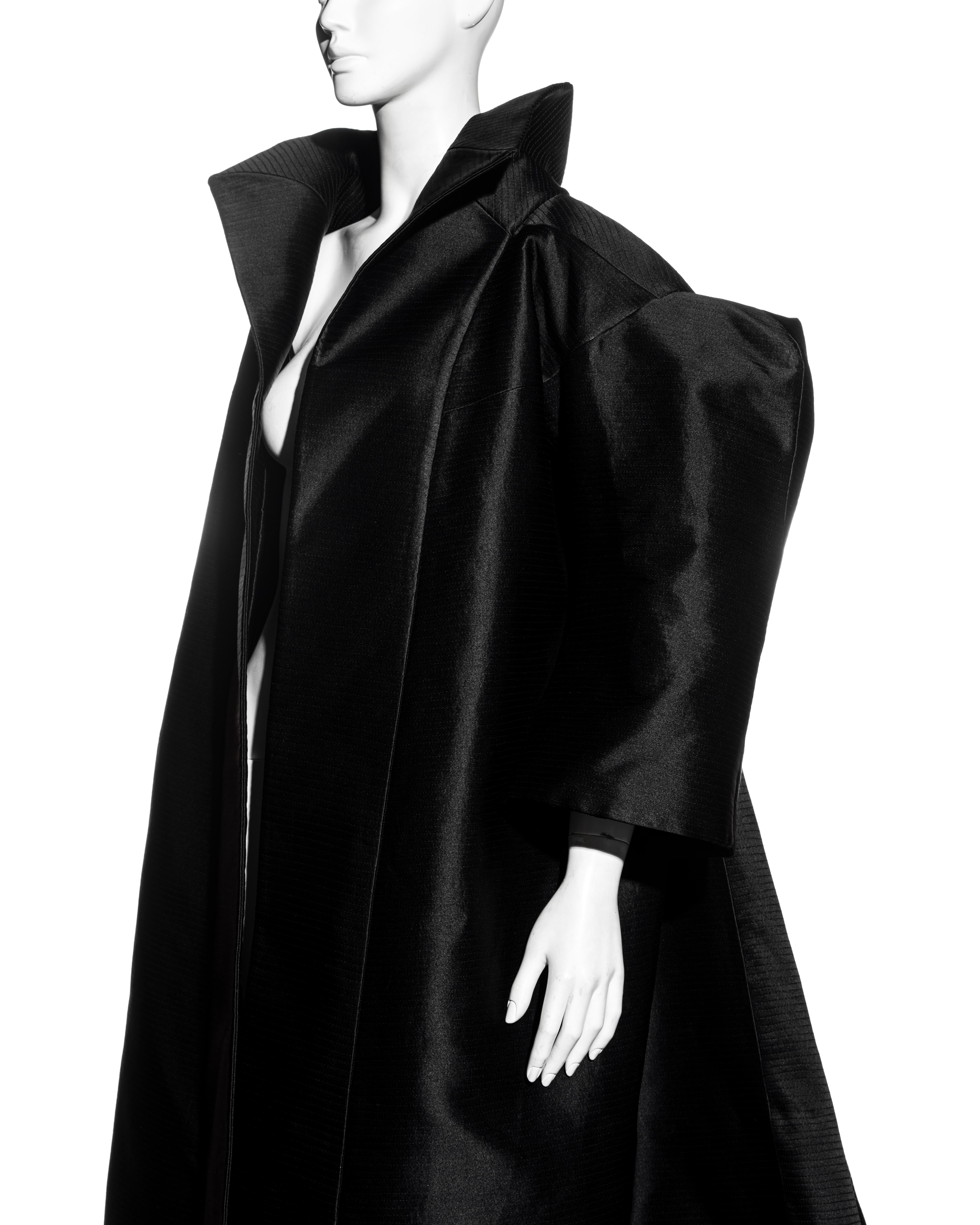 John Galliano black silk heavyweight showpiece opera coat, ss 1995 2