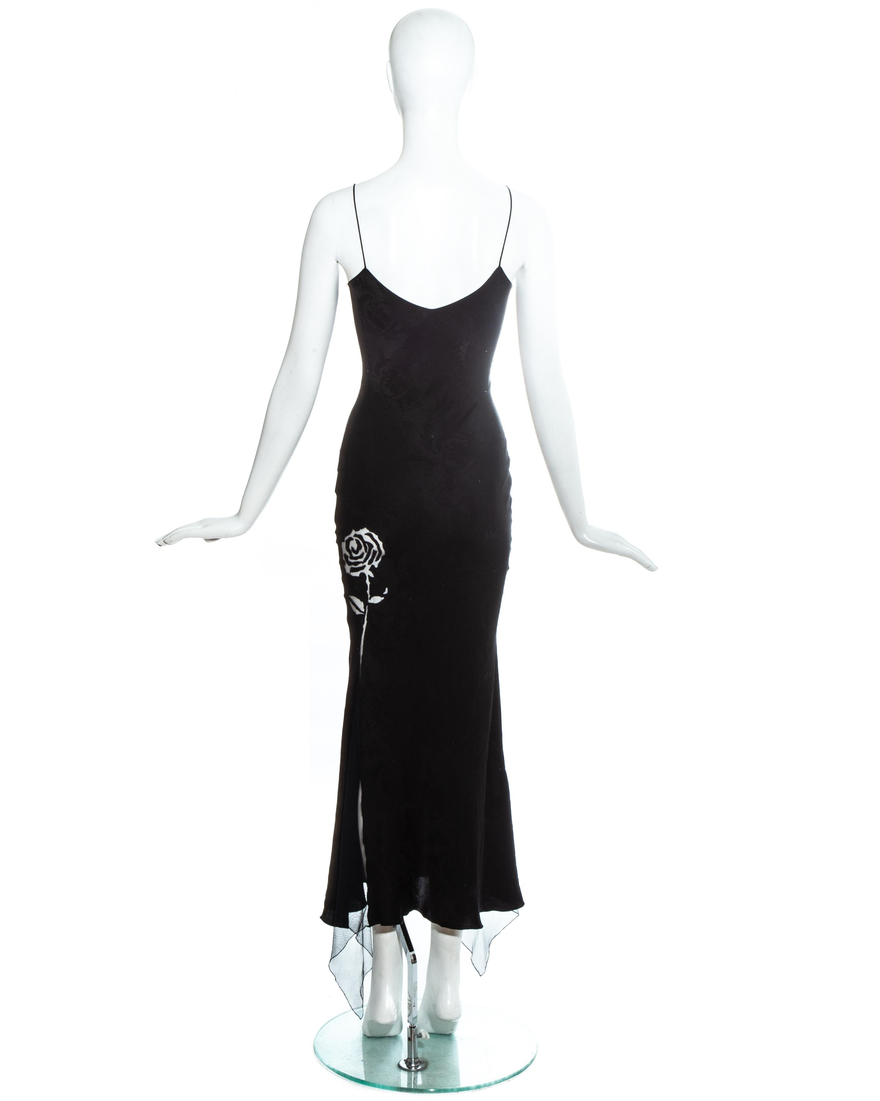 John Galliano black silk jacquard evening dress with floral mesh insets, ss 1998 In Excellent Condition In London, GB