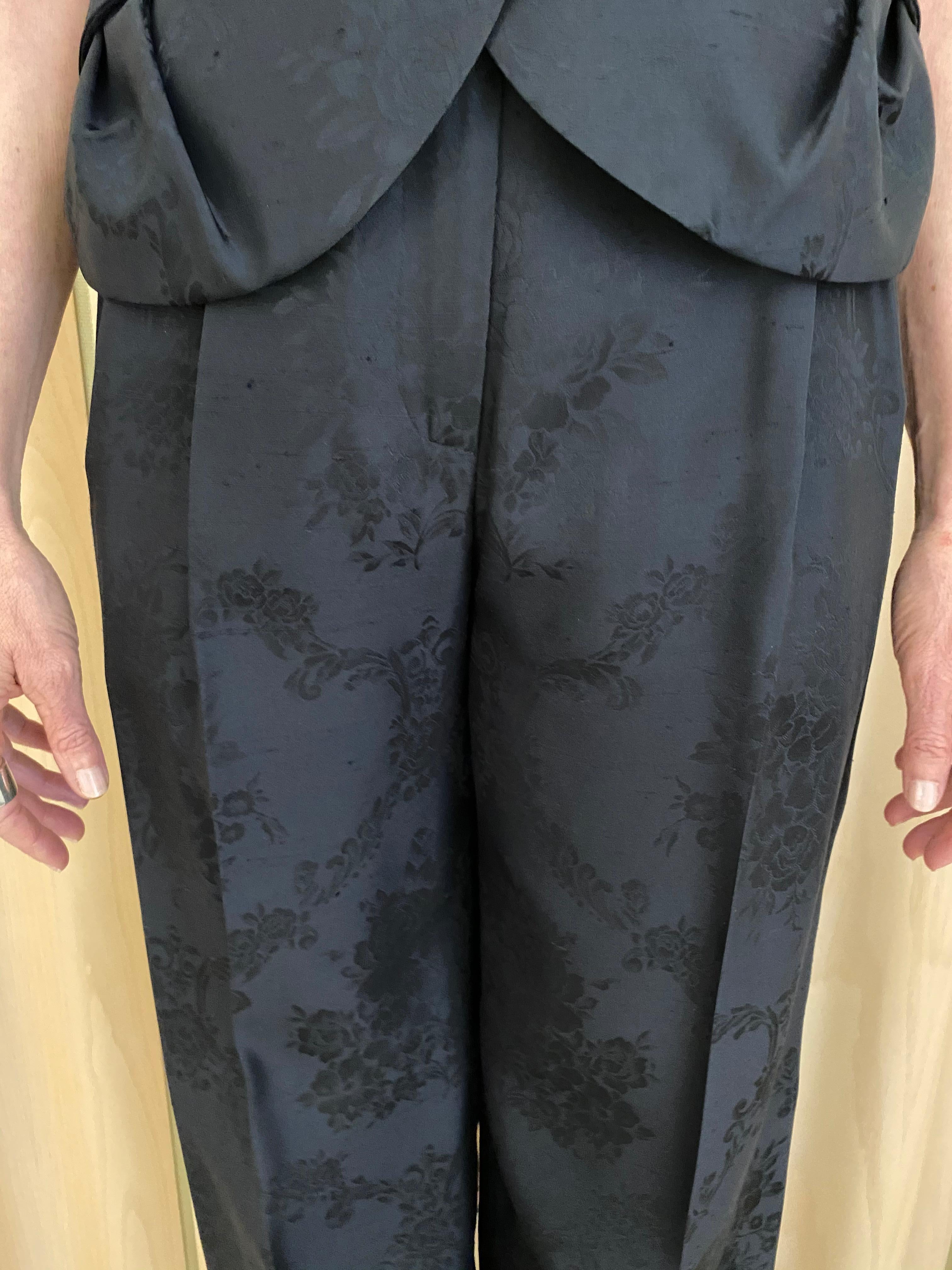John Galliano black silk jacquard top and pant set 2