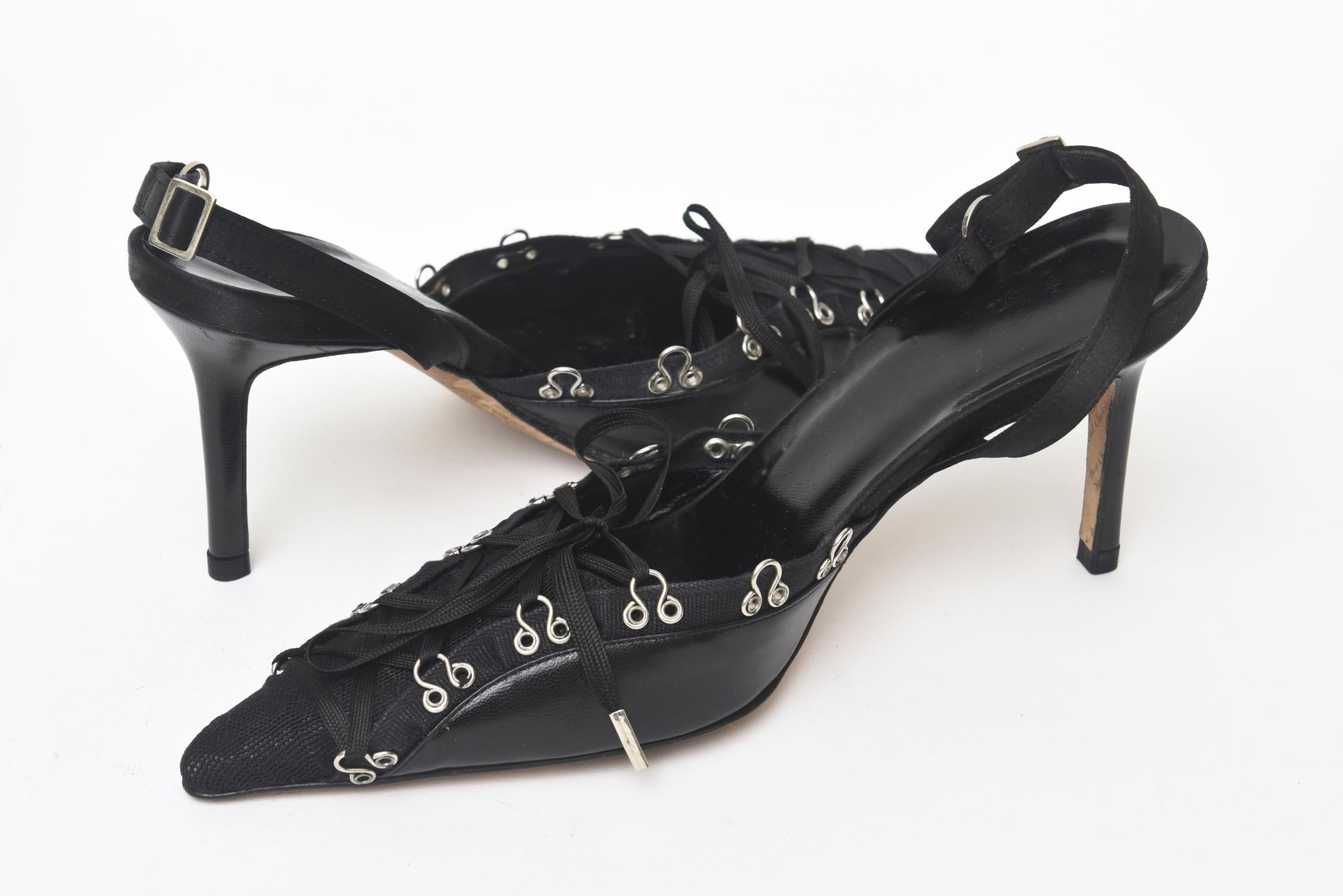 Noir John Galliano - Chaussures en soie noire à lacets et à talons aiguilles