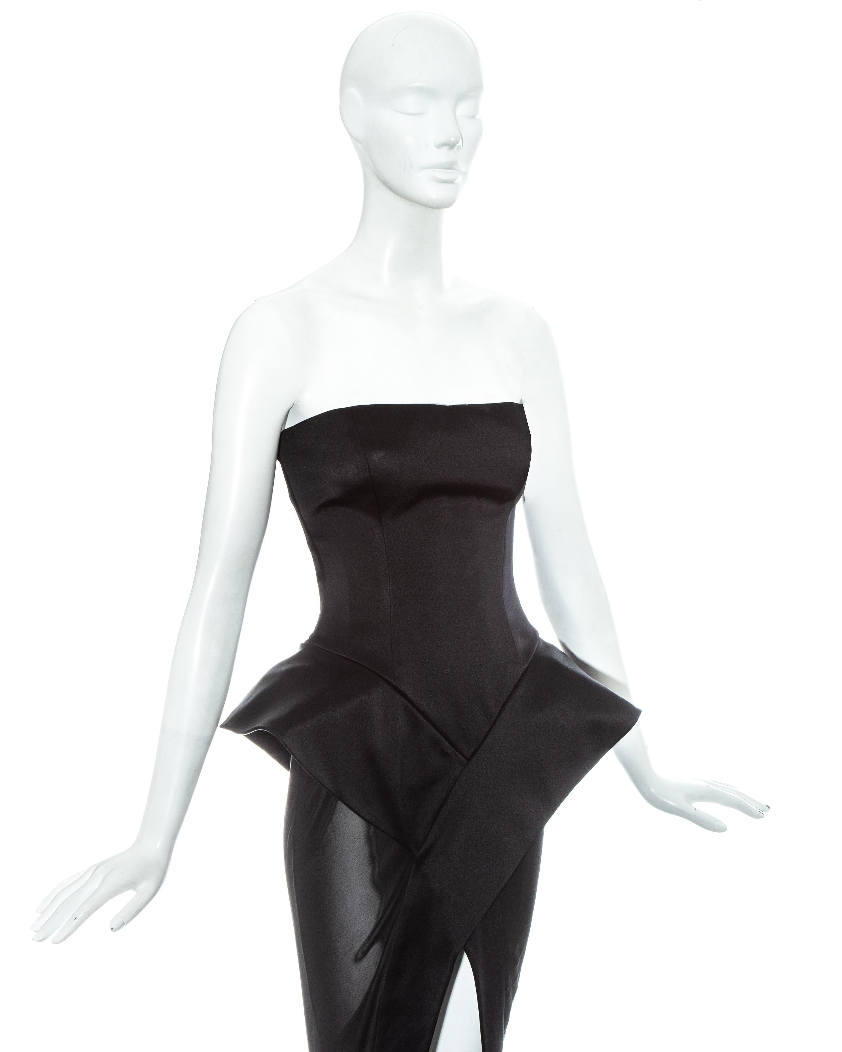 John Galliano black silk peplum trained evening gown, ss 1995 In Excellent Condition In London, London