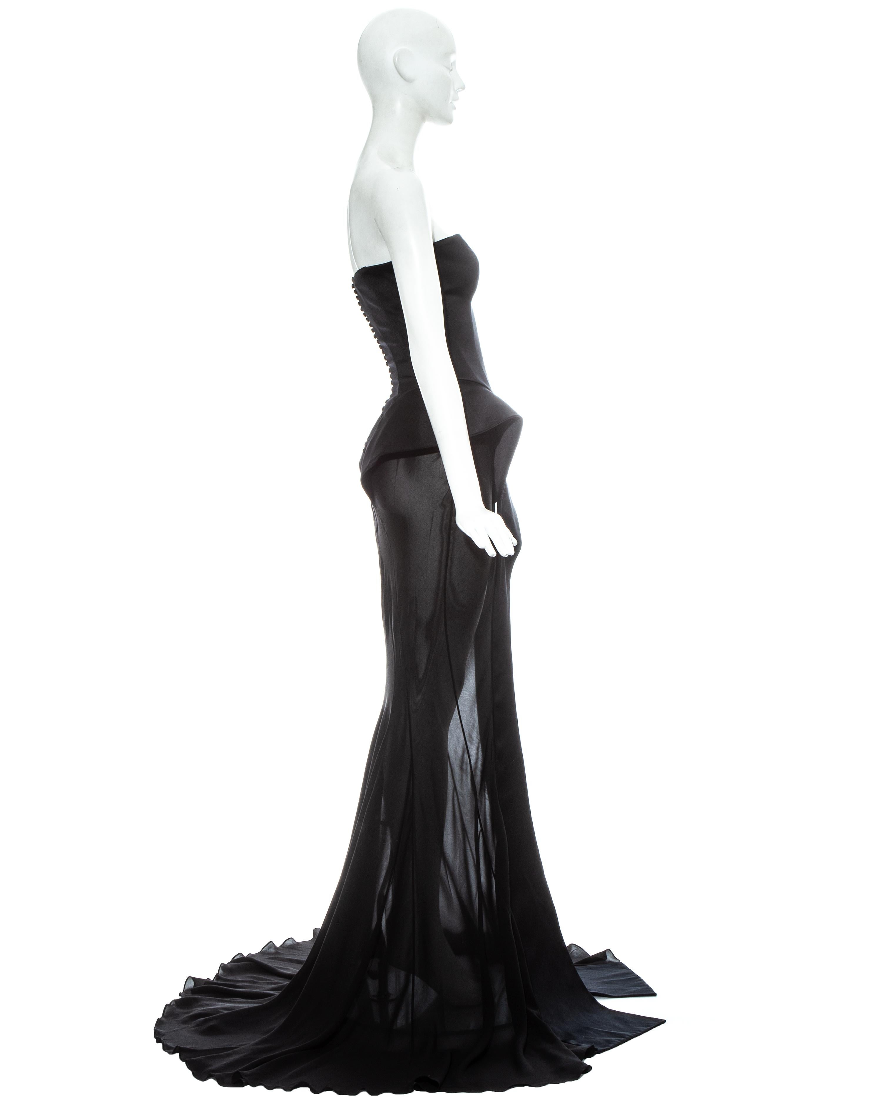 John Galliano black silk peplum trained evening gown, ss 1995 1