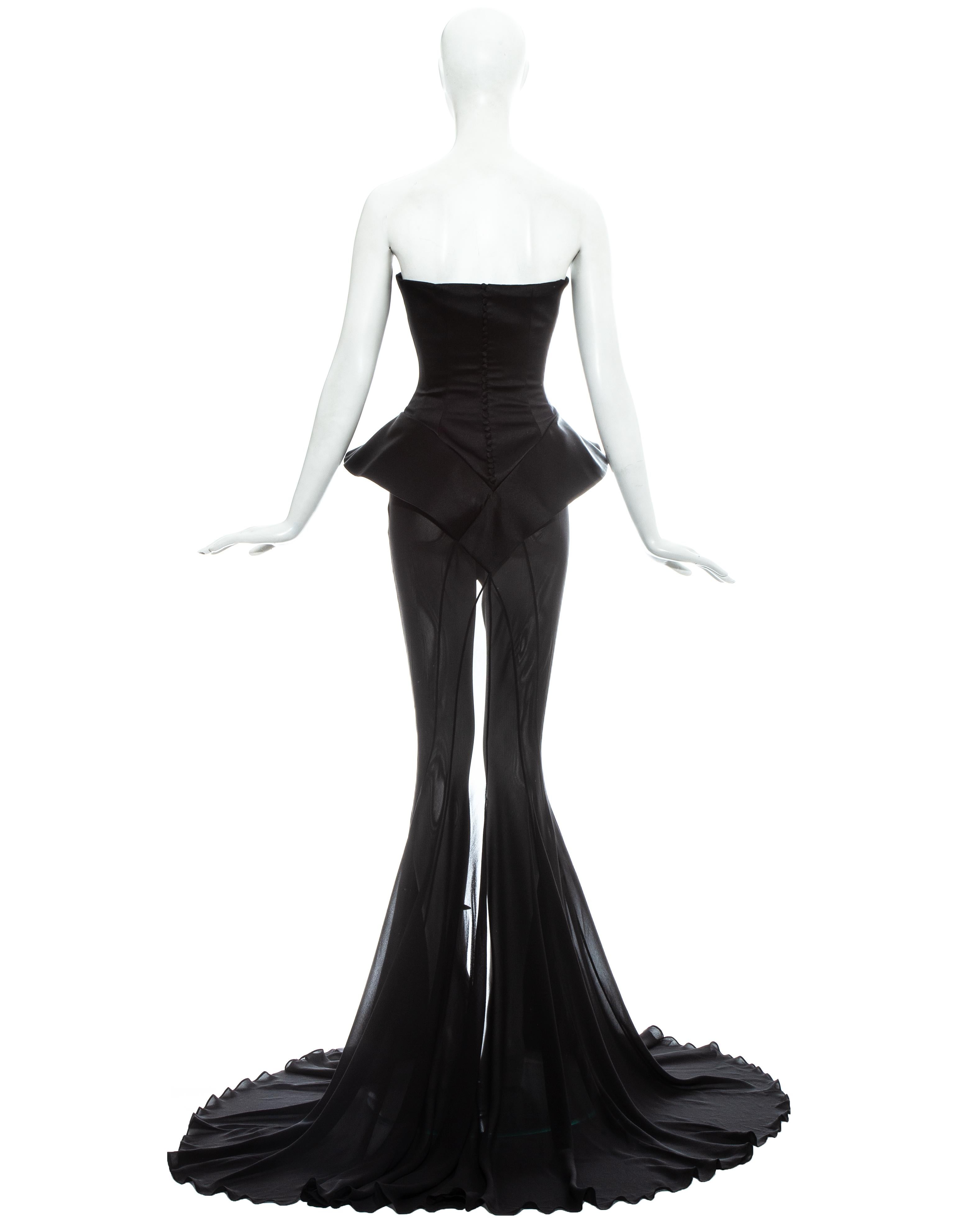 John Galliano black silk peplum trained evening gown, ss 1995 2
