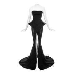 John Galliano black silk peplum trained evening gown, ss 1995