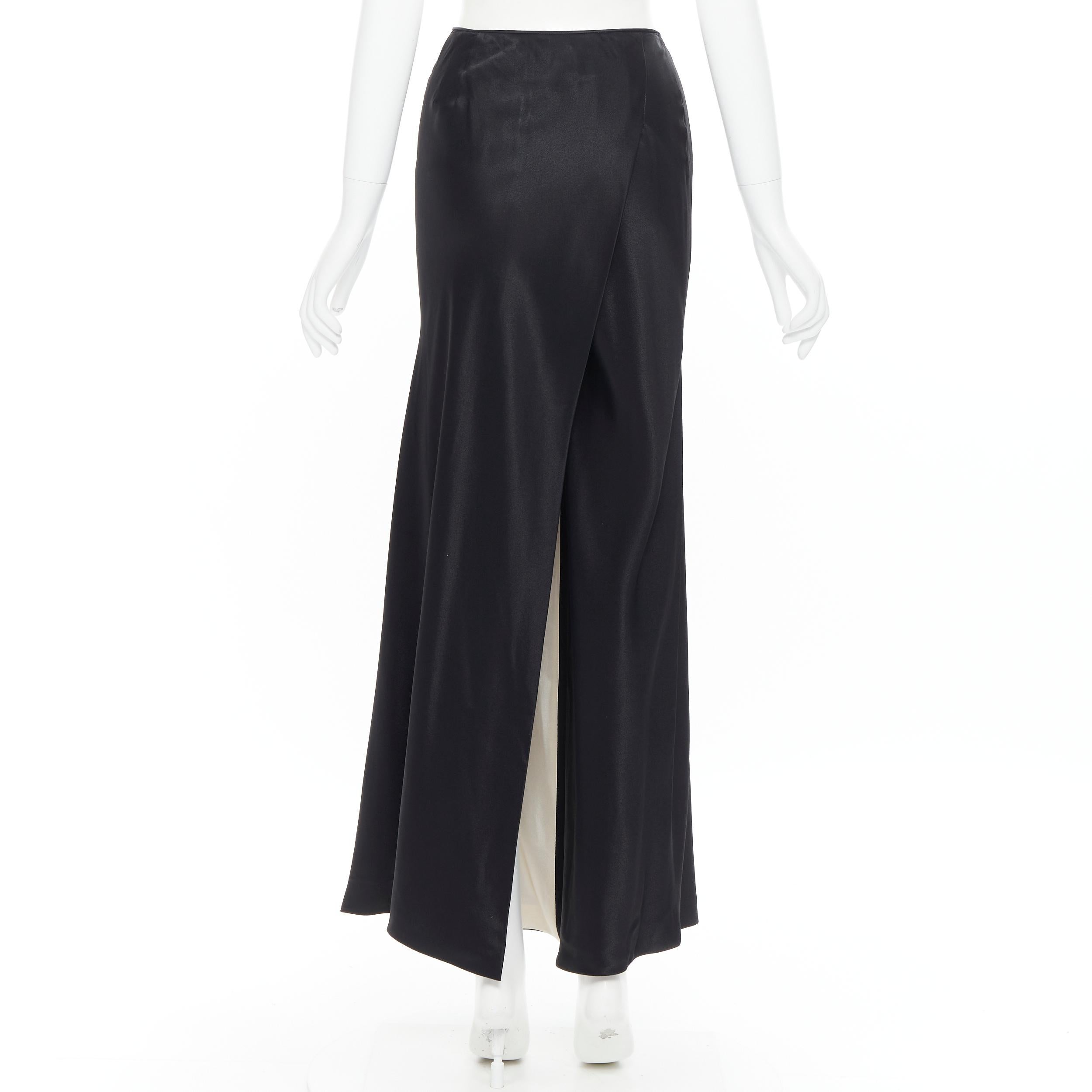 Black JOHN GALLIANO black silk satin button asymmetric wrap slit skirt pants XS