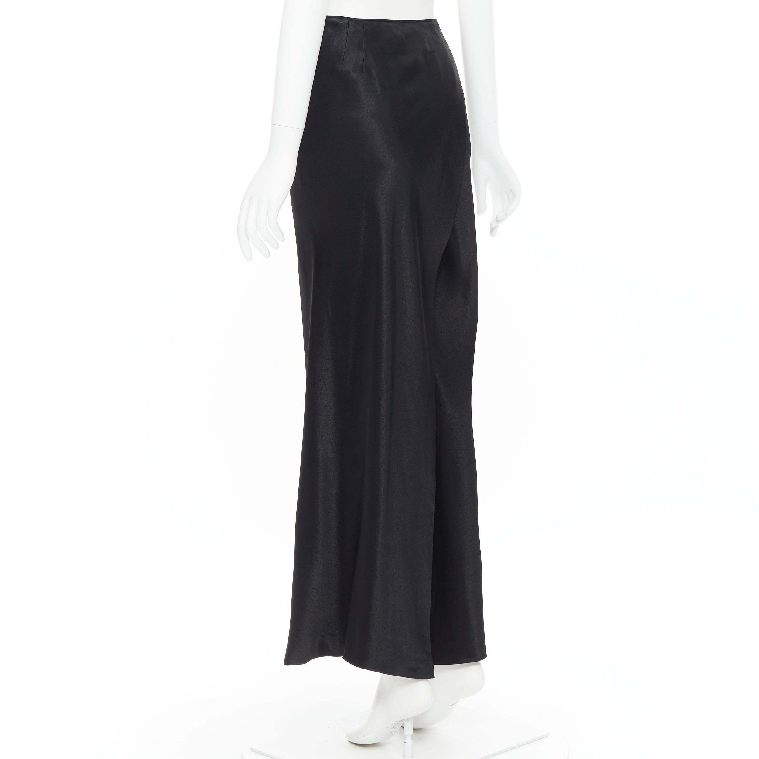 JOHN GALLIANO black silk satin button asymmetric wrap slit skirt pants XS In Good Condition In Hong Kong, NT