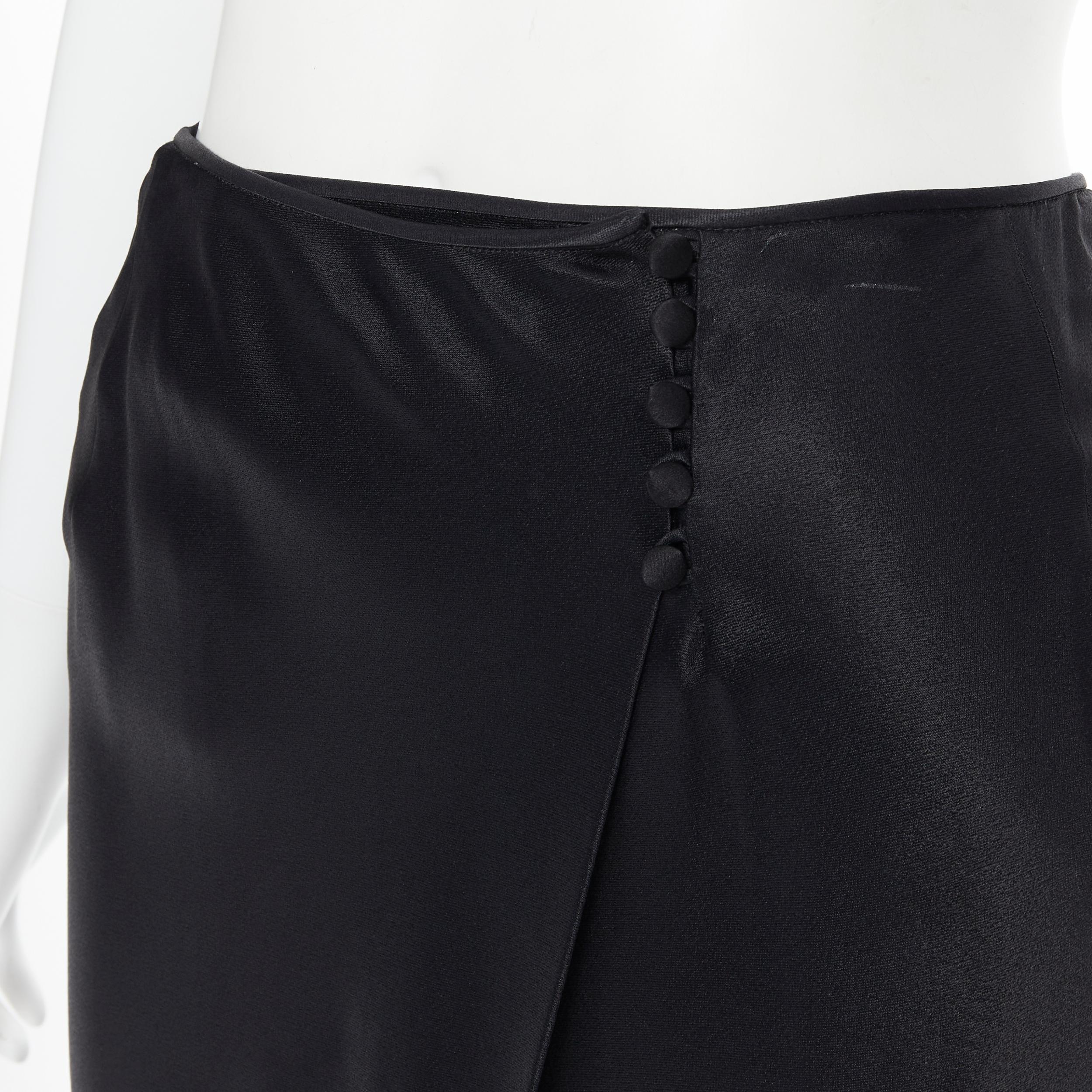 Women's JOHN GALLIANO black silk satin button asymmetric wrap slit skirt pants XS