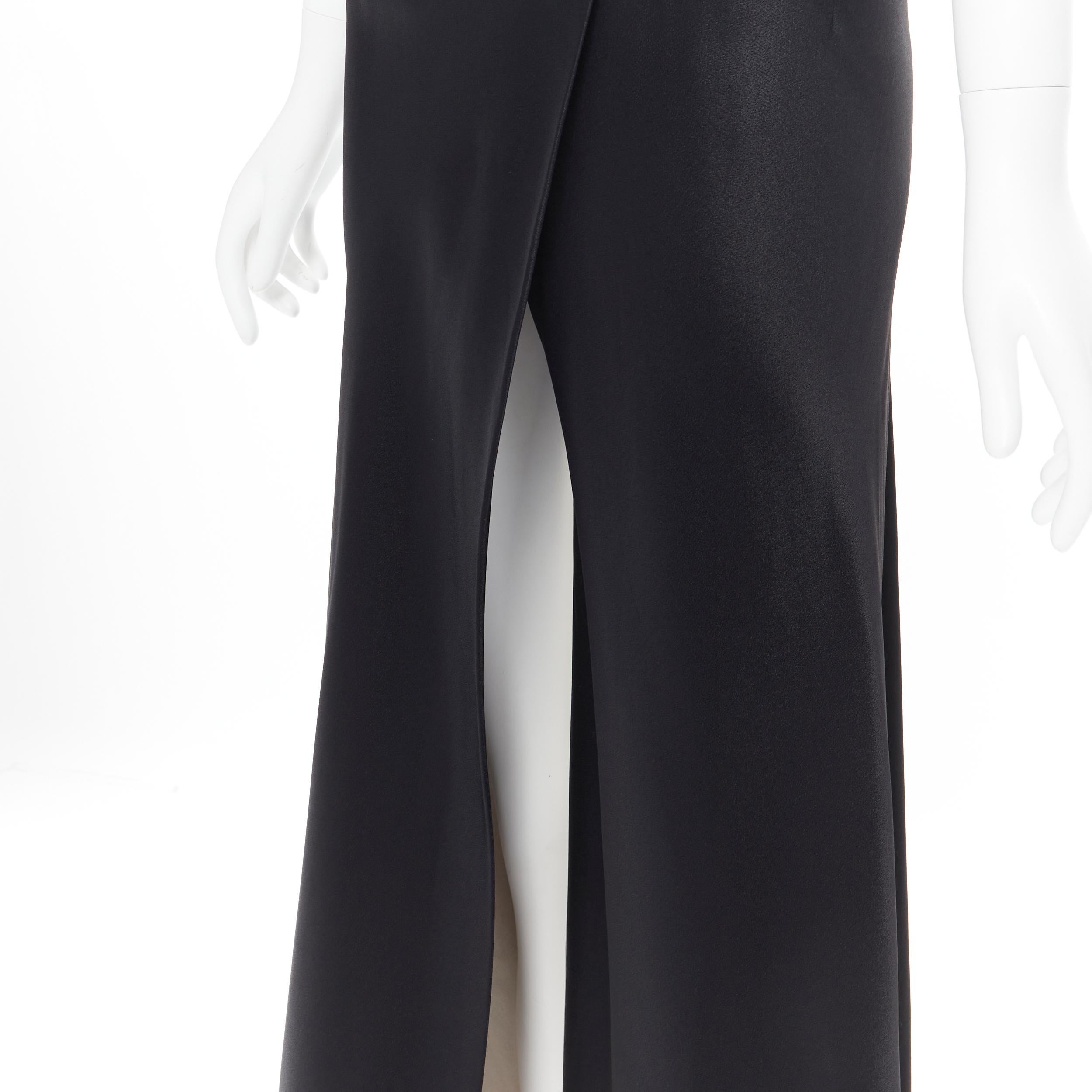 JOHN GALLIANO black silk satin button asymmetric wrap slit skirt pants XS 1