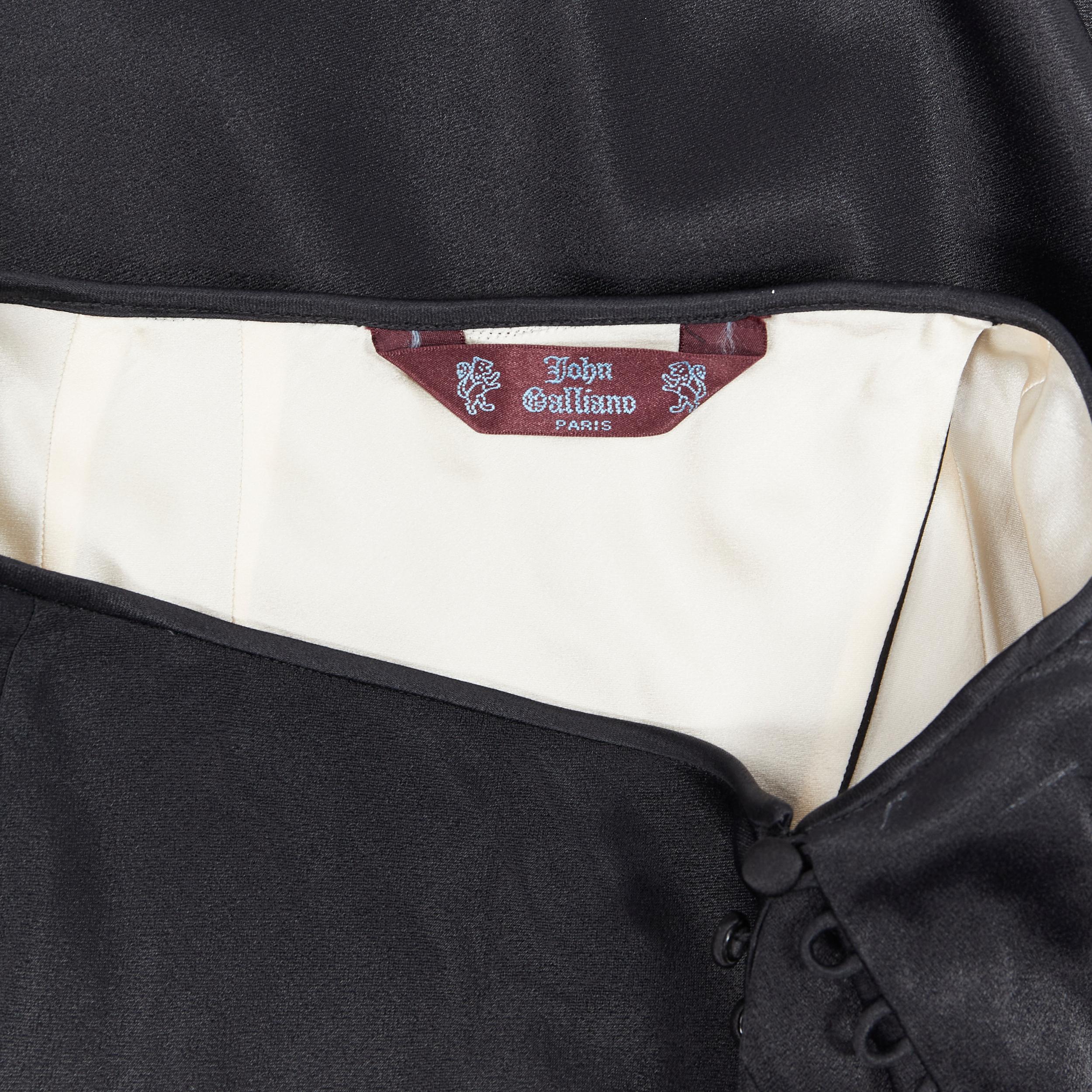 JOHN GALLIANO black silk satin button asymmetric wrap slit skirt pants XS 2