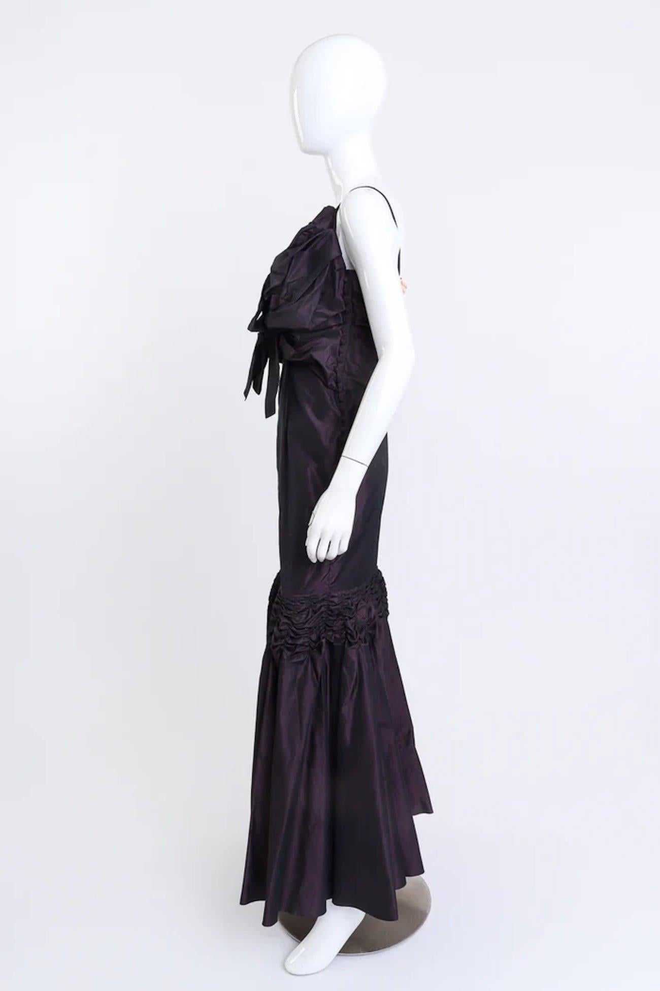 John Galliano Black Silk Trained Ruched Mermaid Gown (US 6-8) In Good Condition For Sale In Montreal, Quebec