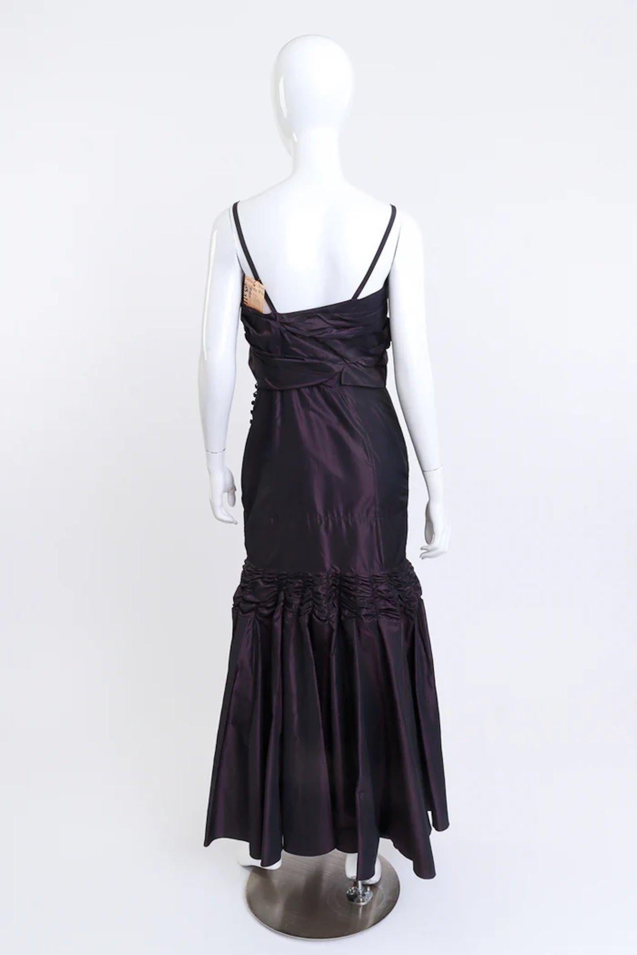 Women's John Galliano Black Silk Trained Ruched Mermaid Gown (US 6-8) For Sale