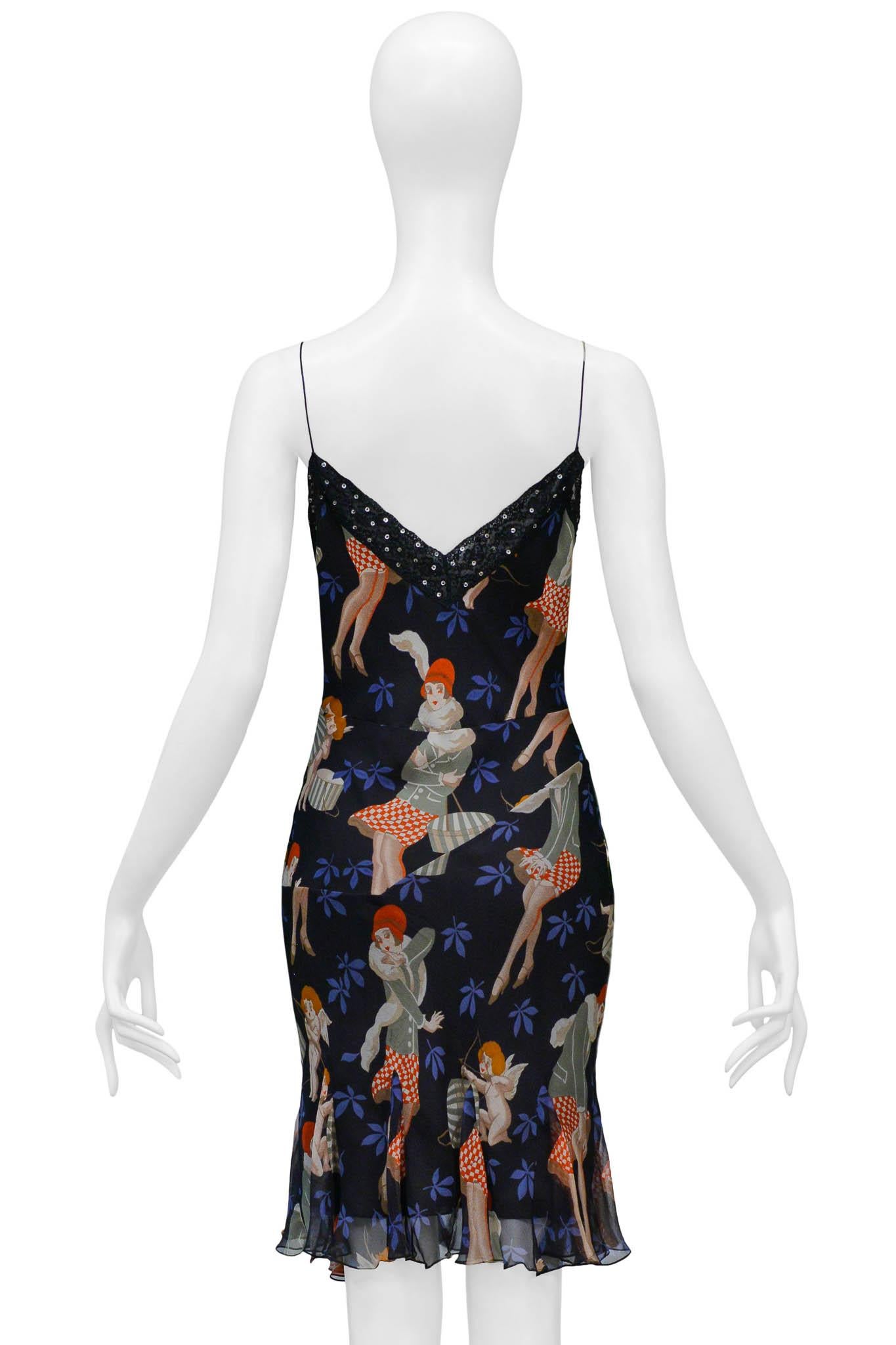 Women's John Galliano Black Slip Dress With 1920s Girl Pattern 