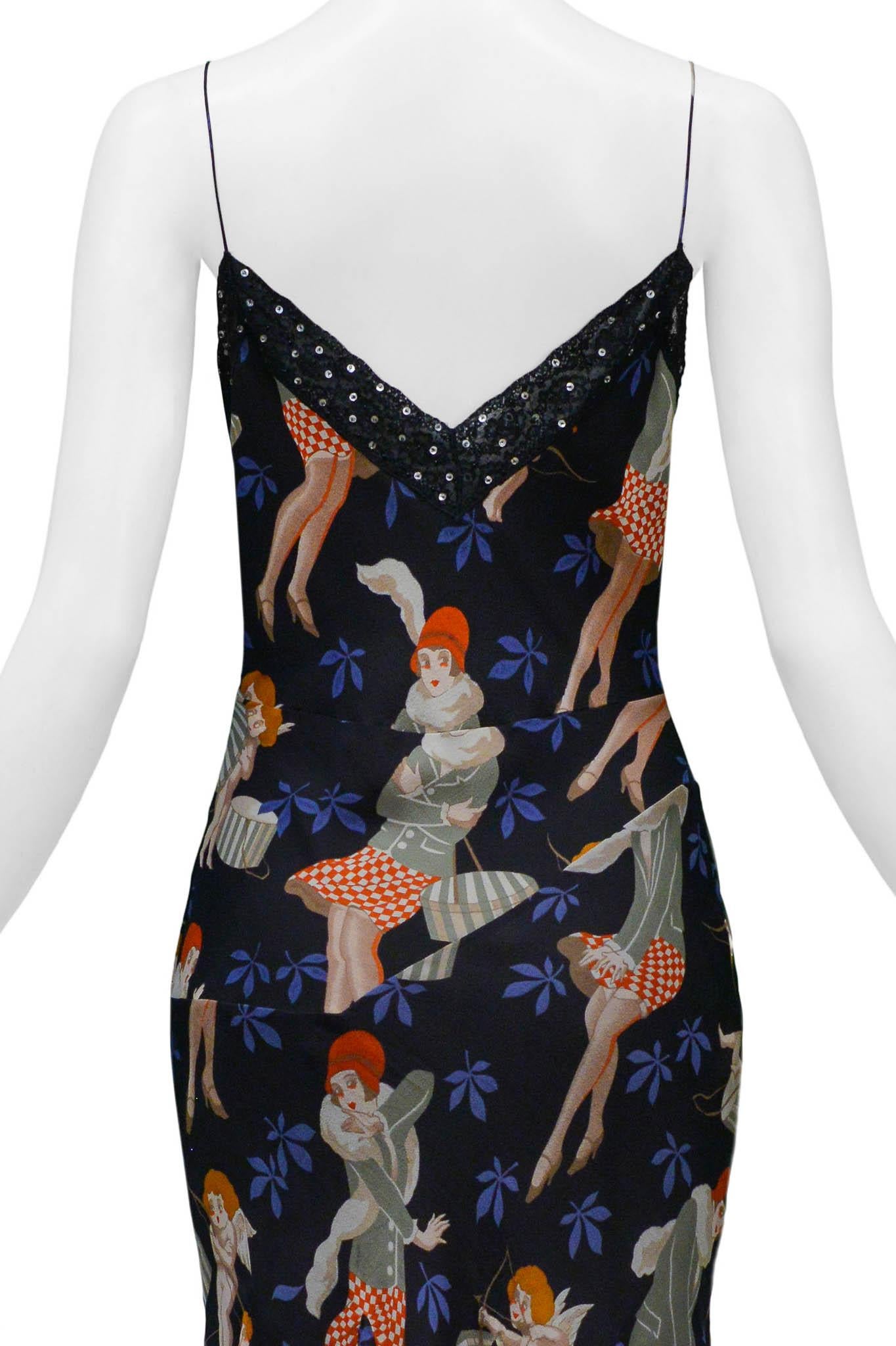 John Galliano Black Slip Dress With 1920s Girl Pattern  1