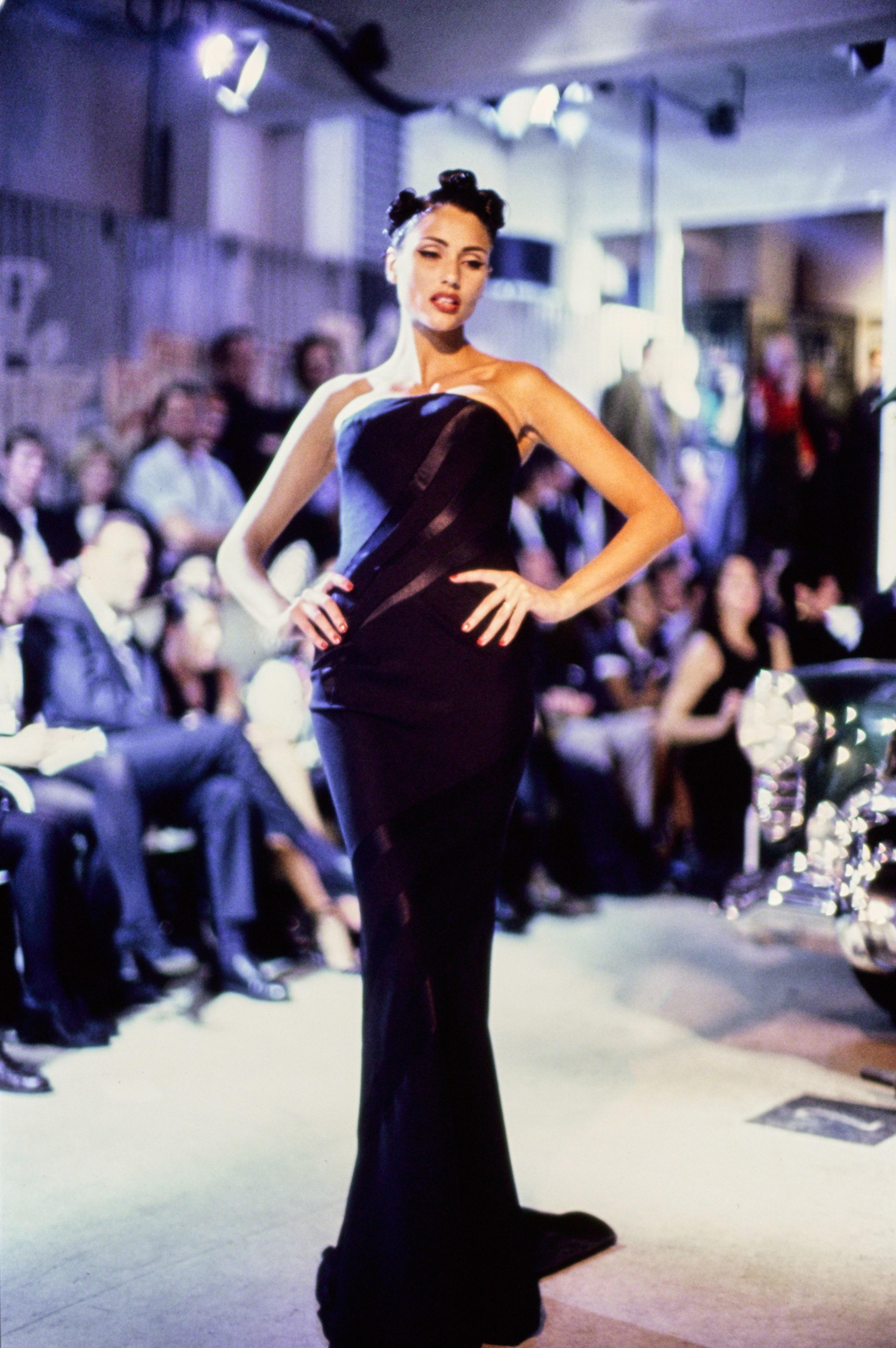 black strapless gown with train