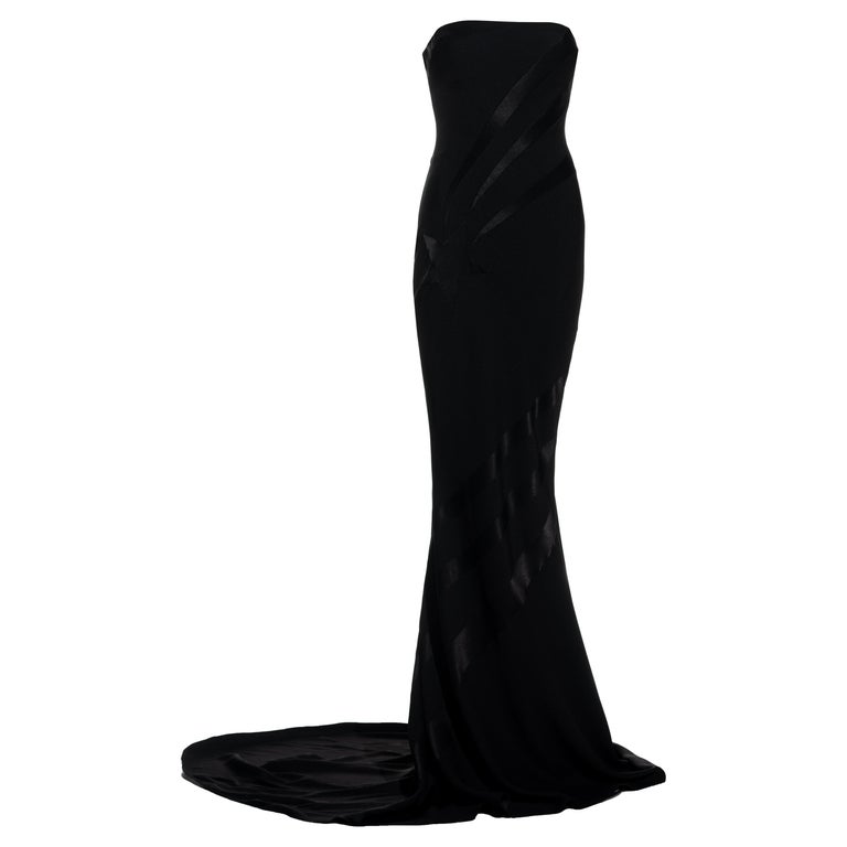 John Galliano black strapless bias-cut evening dress with train, ss ...