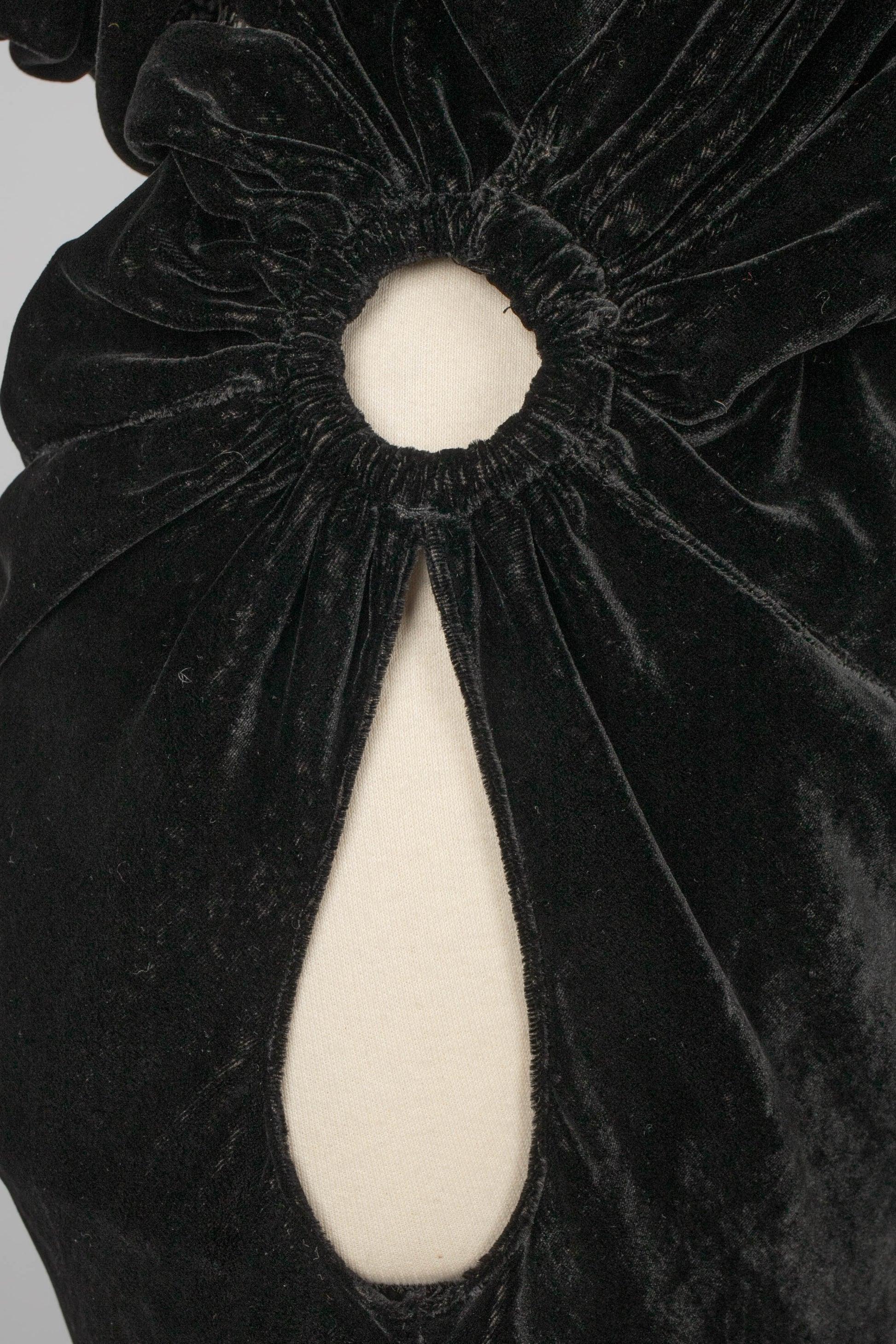 John Galliano Black Velvet Hooded Evening Dress 7