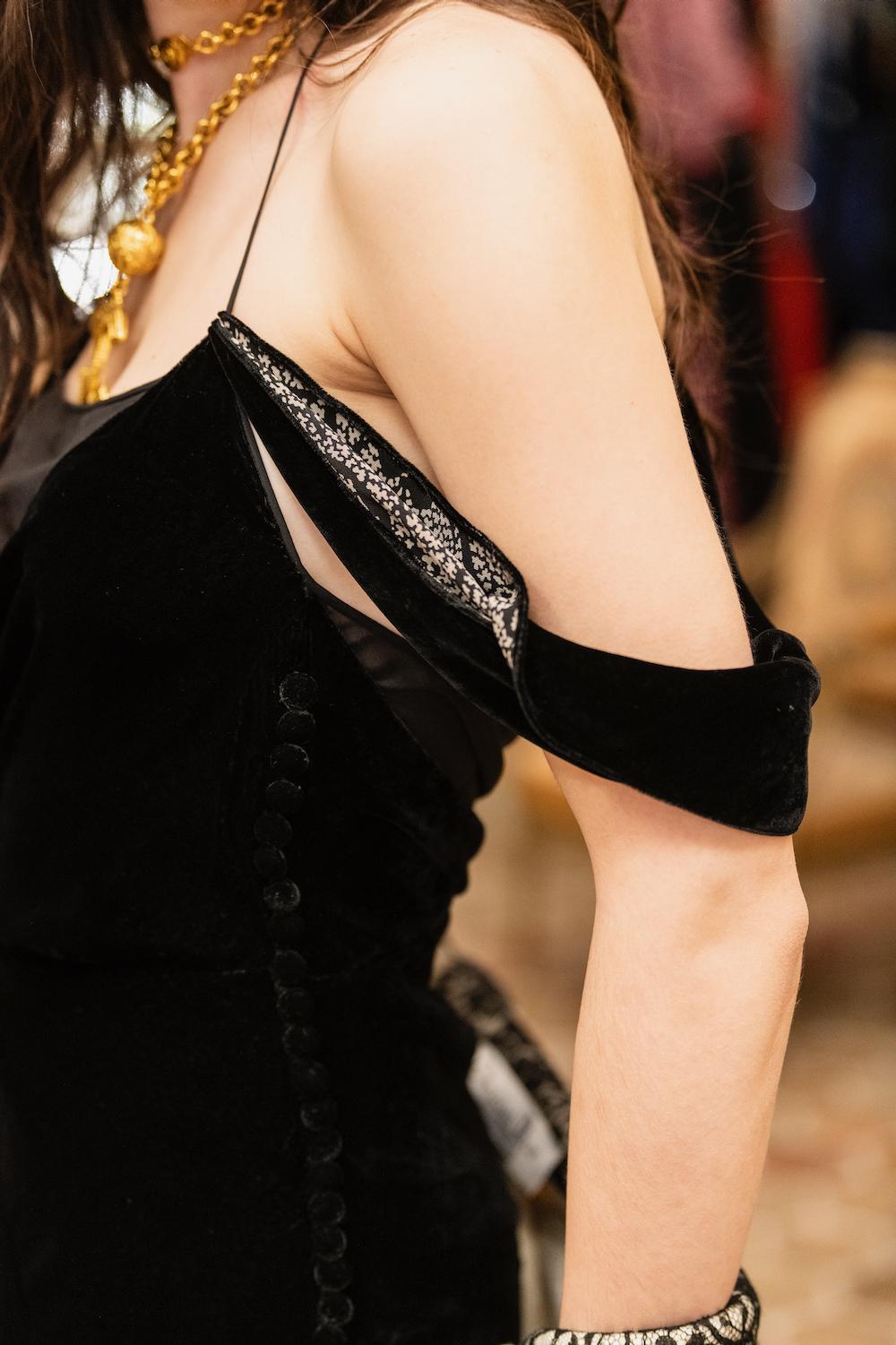 John Galliano Black Velvet Hooded Evening Dress 1