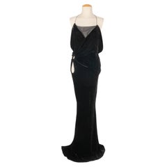John Galliano Black Velvet Hooded Evening Dress