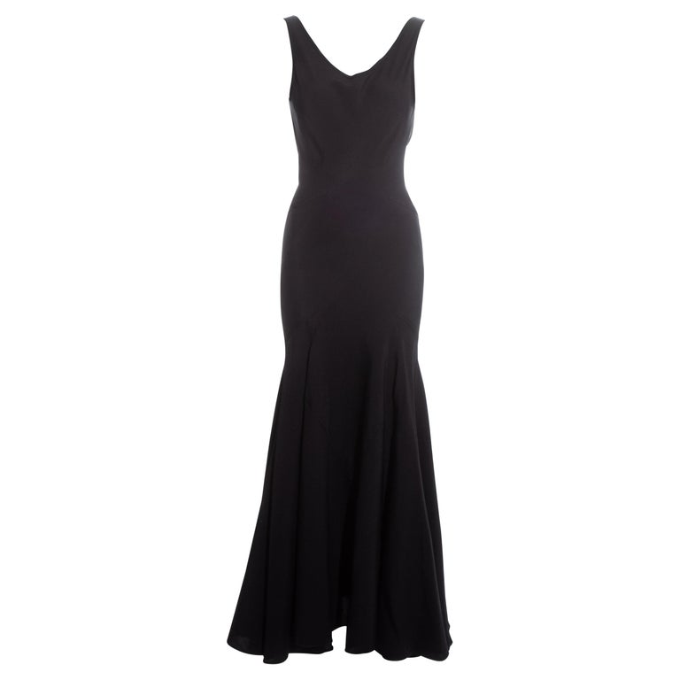 John Galliano black viscose crêpe bias cut low back evening gown, fw ...