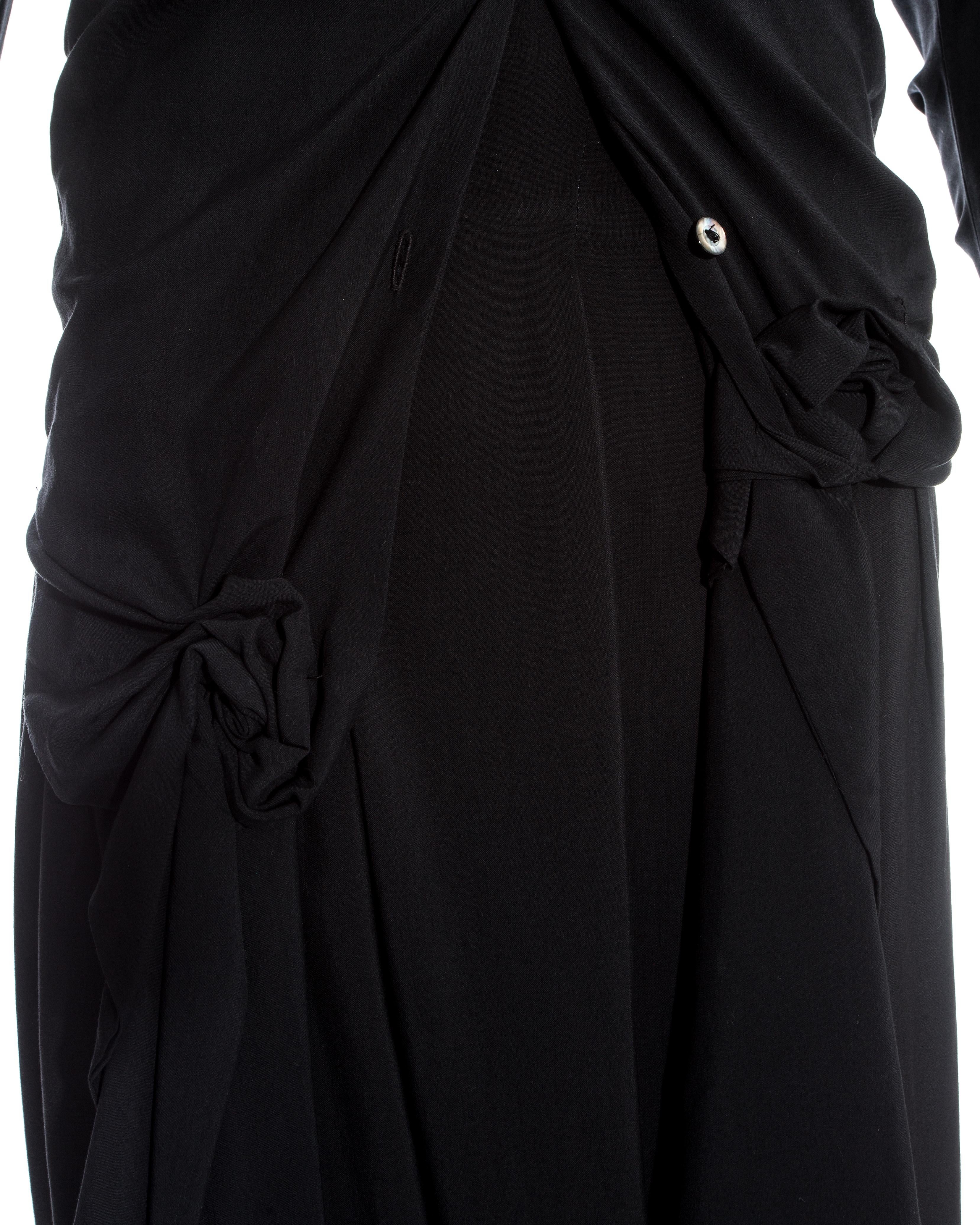 Black John Galliano black viscose draped 'Rose Collection' ensemble, fw 1987