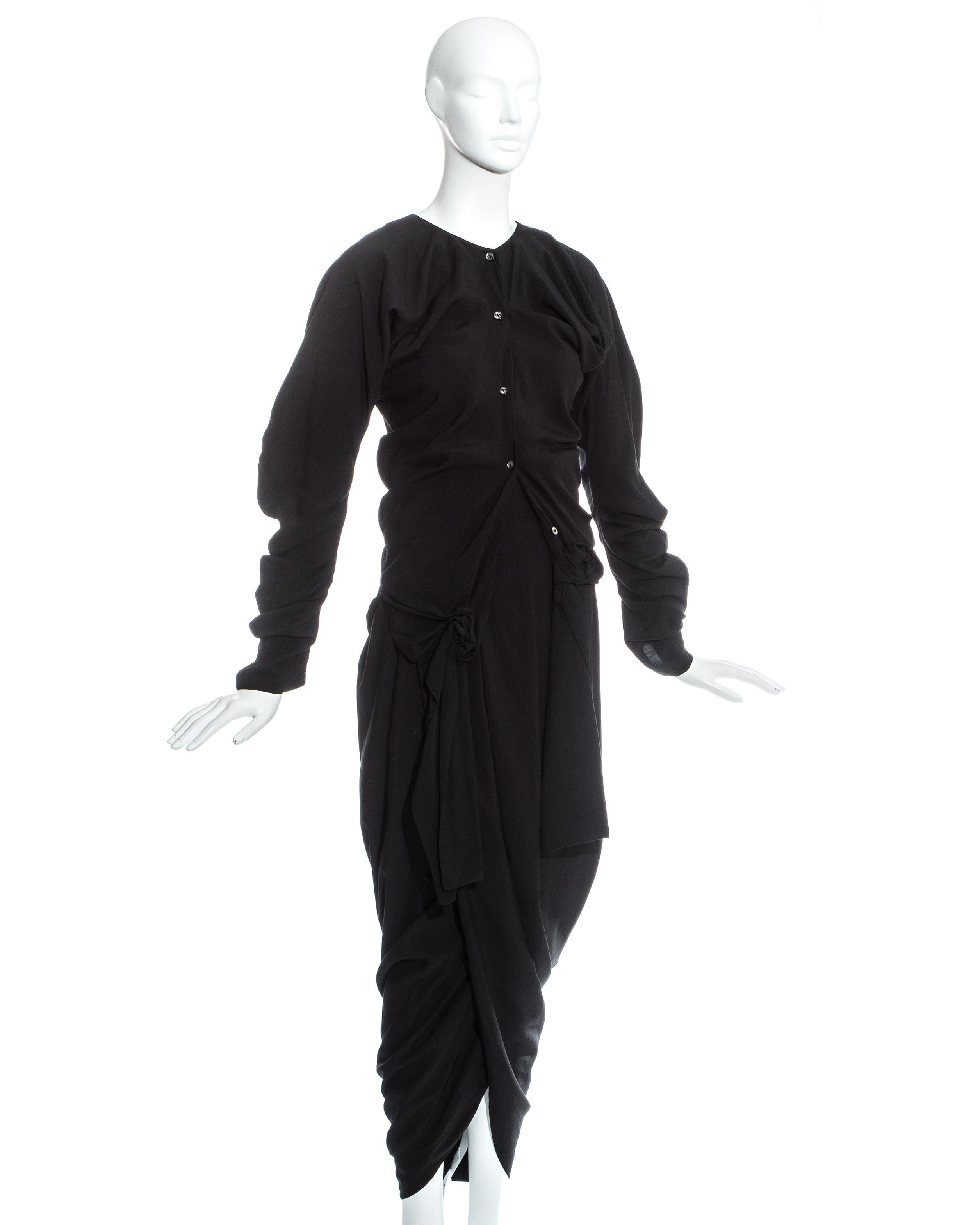John Galliano black viscose draped 'Rose Collection' ensemble, fw 1987 In Good Condition In London, GB