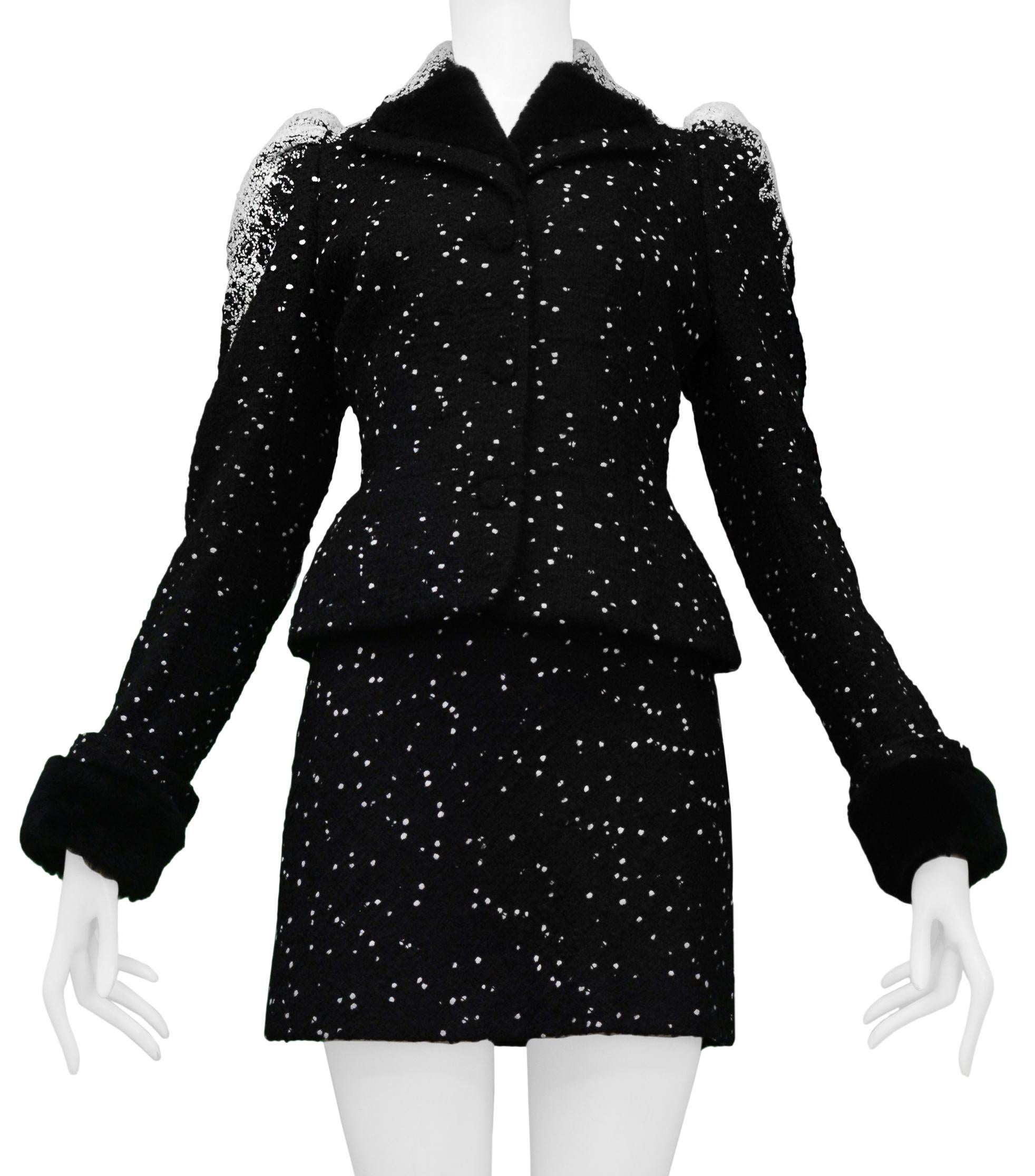 John Galliano Black & White Snowstorm Stitch Jacket And Skirt 1996 In Excellent Condition In Los Angeles, CA