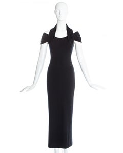 John Galliano black wool halter neck figure hugging dress, ss 1988