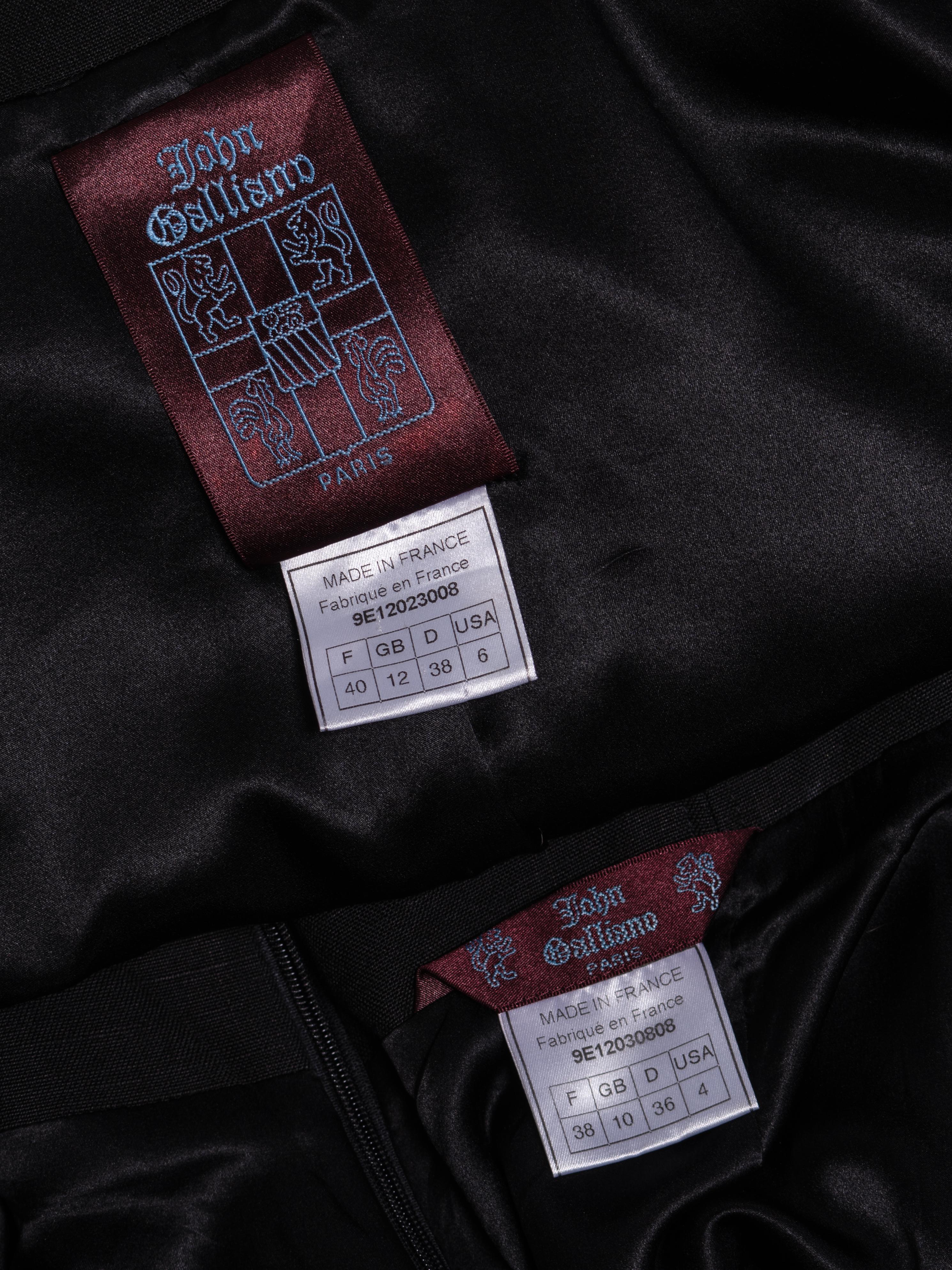 John Galliano Black Wool Linen Draped Blazer and Skirt Suit Ensemble, SS 1999 in vendita 7