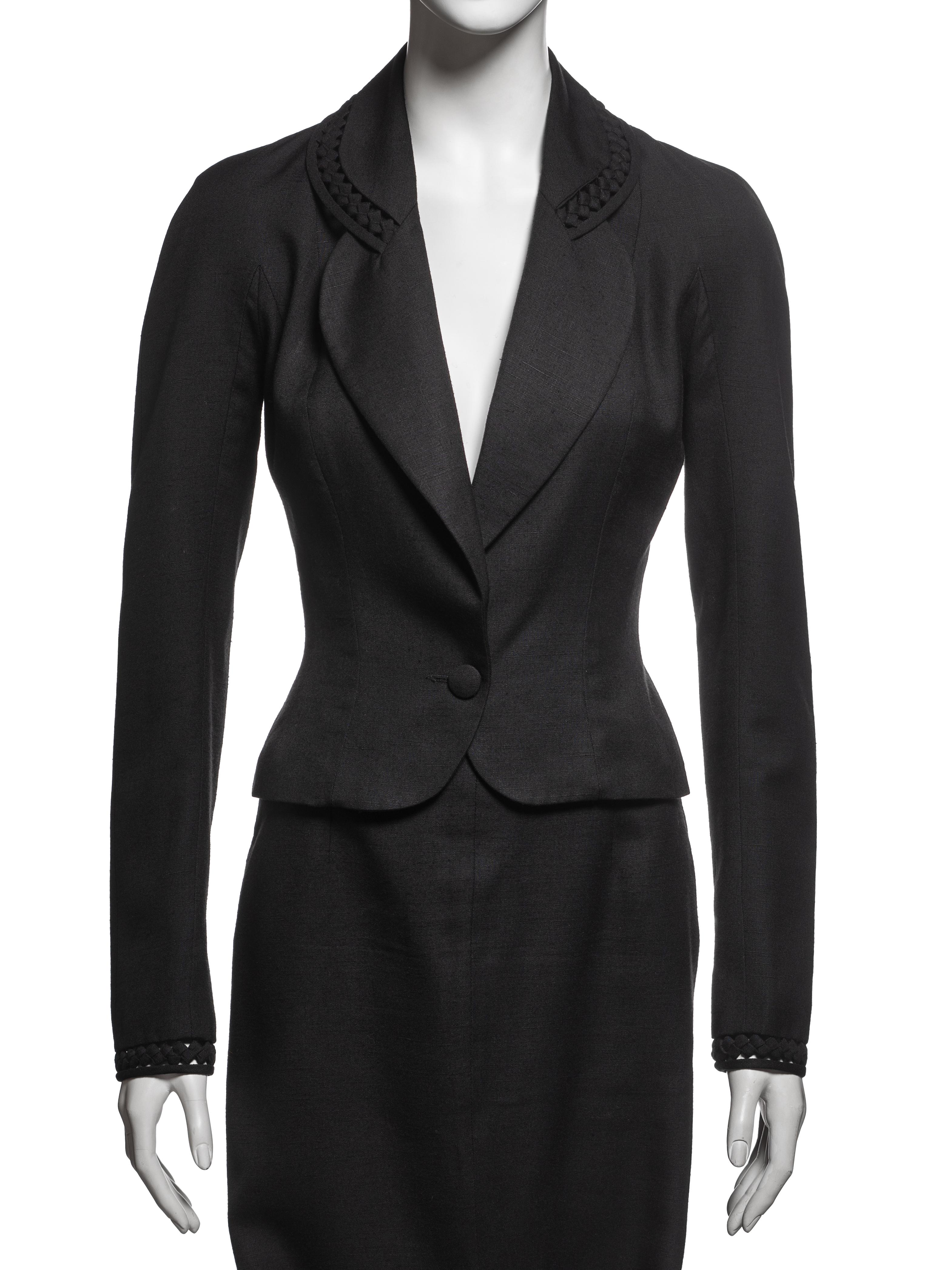 Nero John Galliano Black Wool Linen Draped Blazer and Skirt Suit Ensemble, SS 1999 in vendita