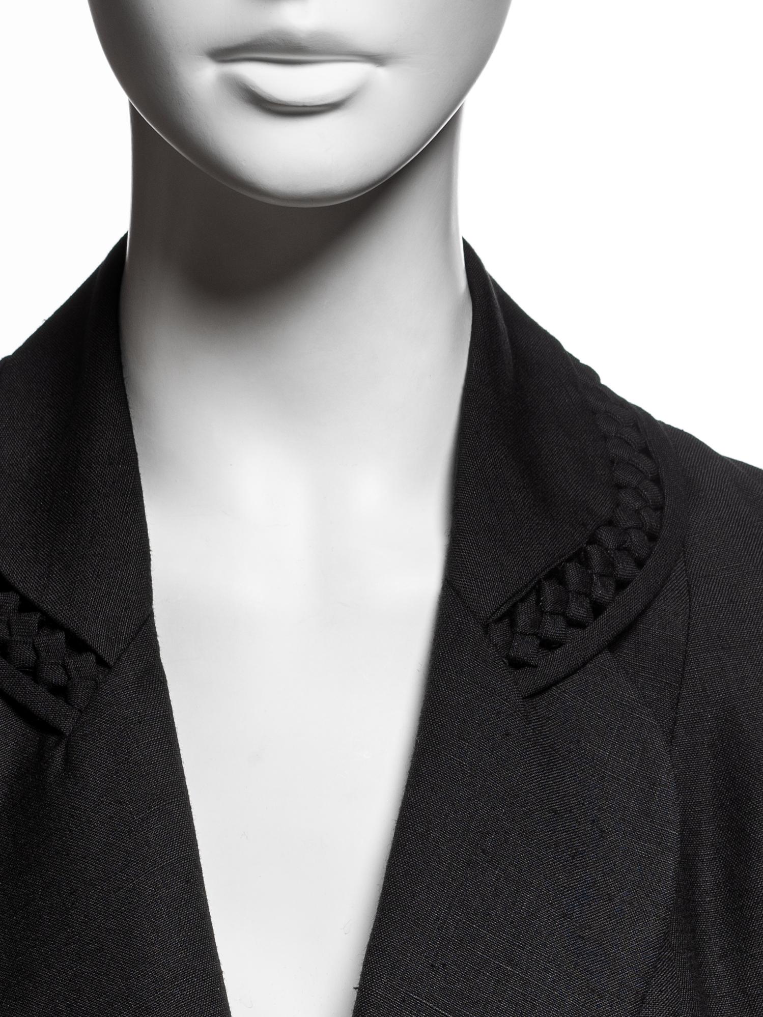 Donna John Galliano Black Wool Linen Draped Blazer and Skirt Suit Ensemble, SS 1999 in vendita