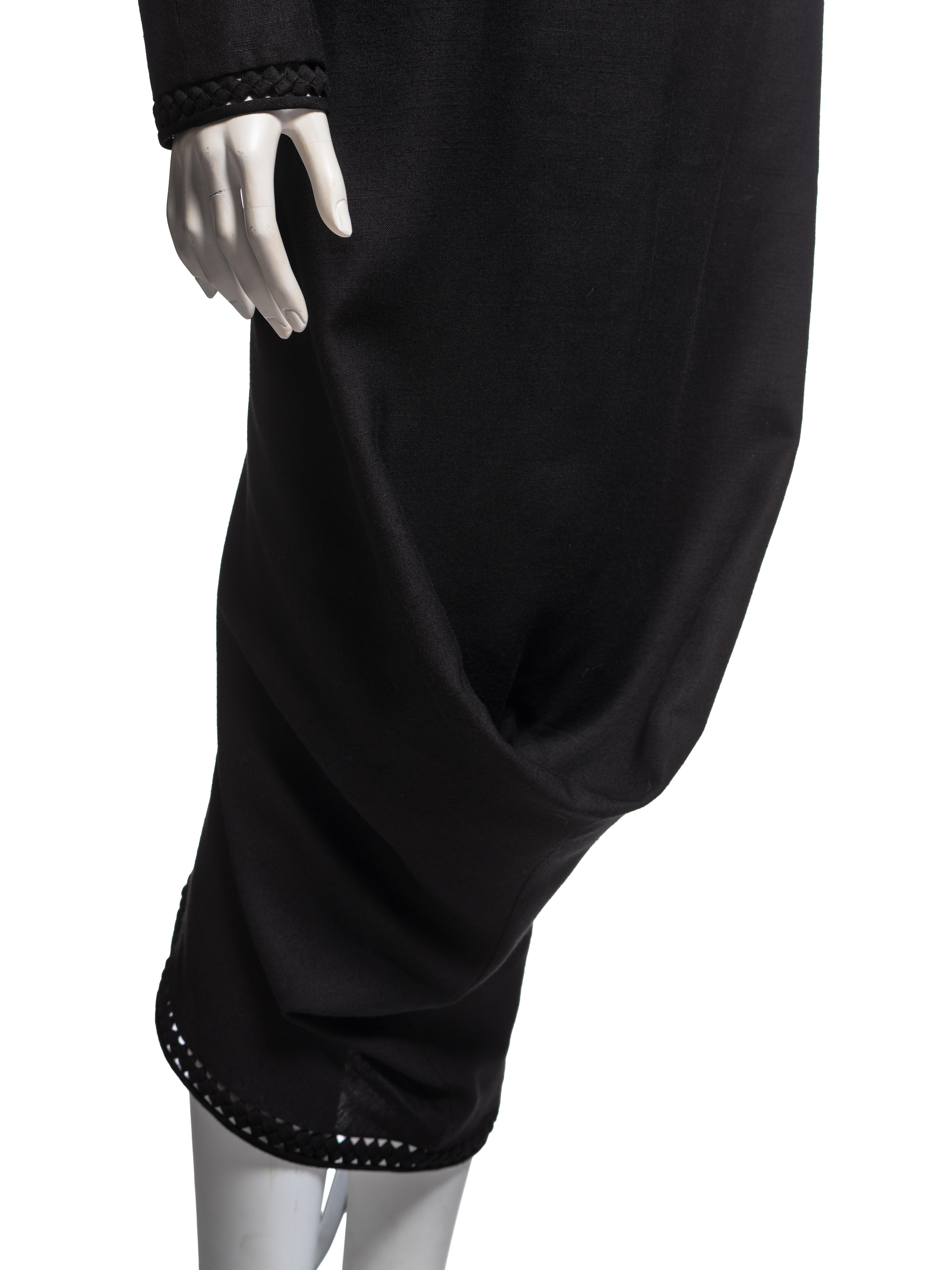 John Galliano Black Wool Linen Draped Blazer and Skirt Suit Ensemble, SS 1999 in vendita 2