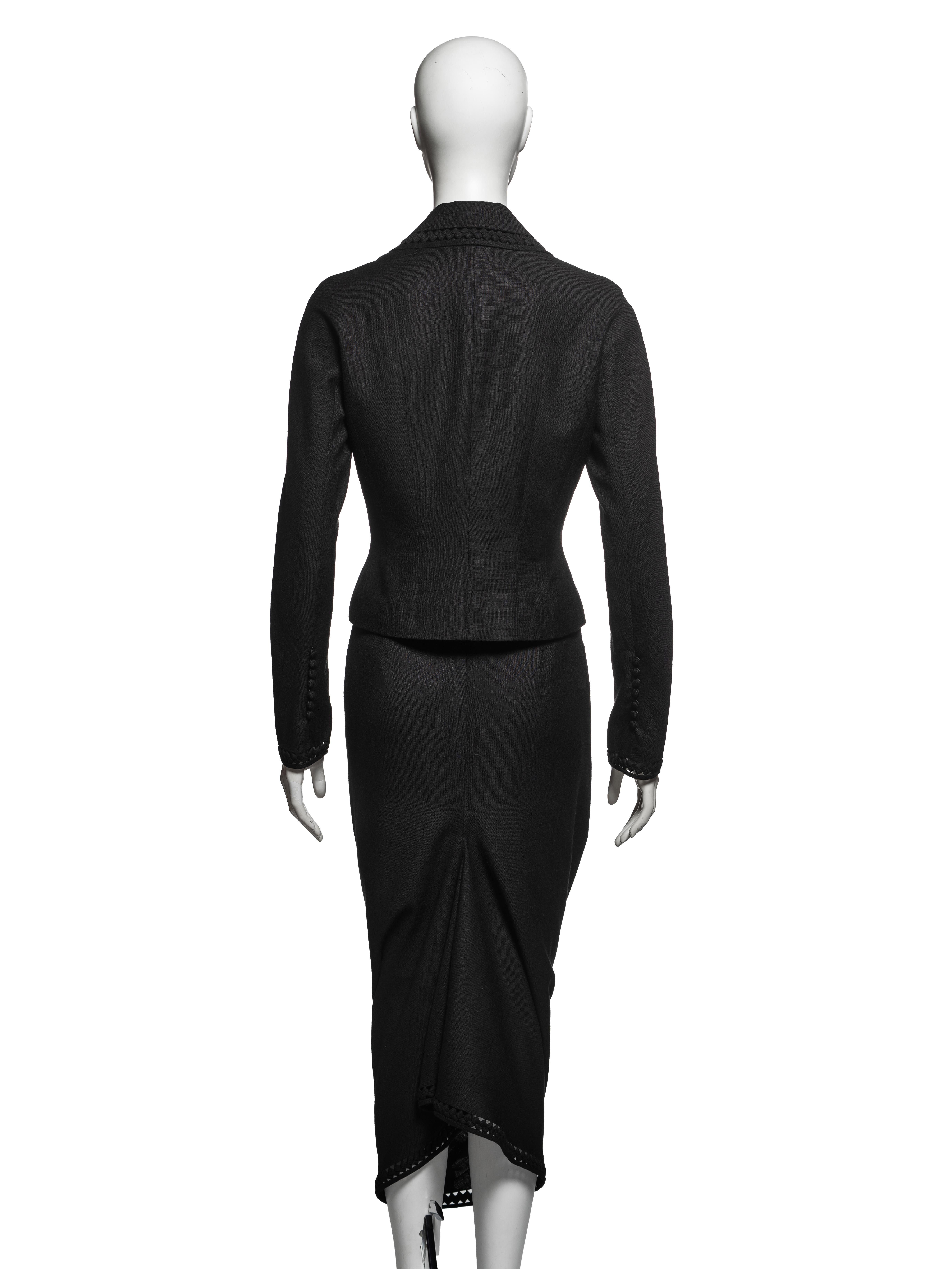 John Galliano Black Wool Linen Draped Blazer and Skirt Suit Ensemble, SS 1999 in vendita 4