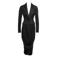 John Galliano Black Wool Linen Draped Blazer and Skirt Suit Ensemble, SS 1999