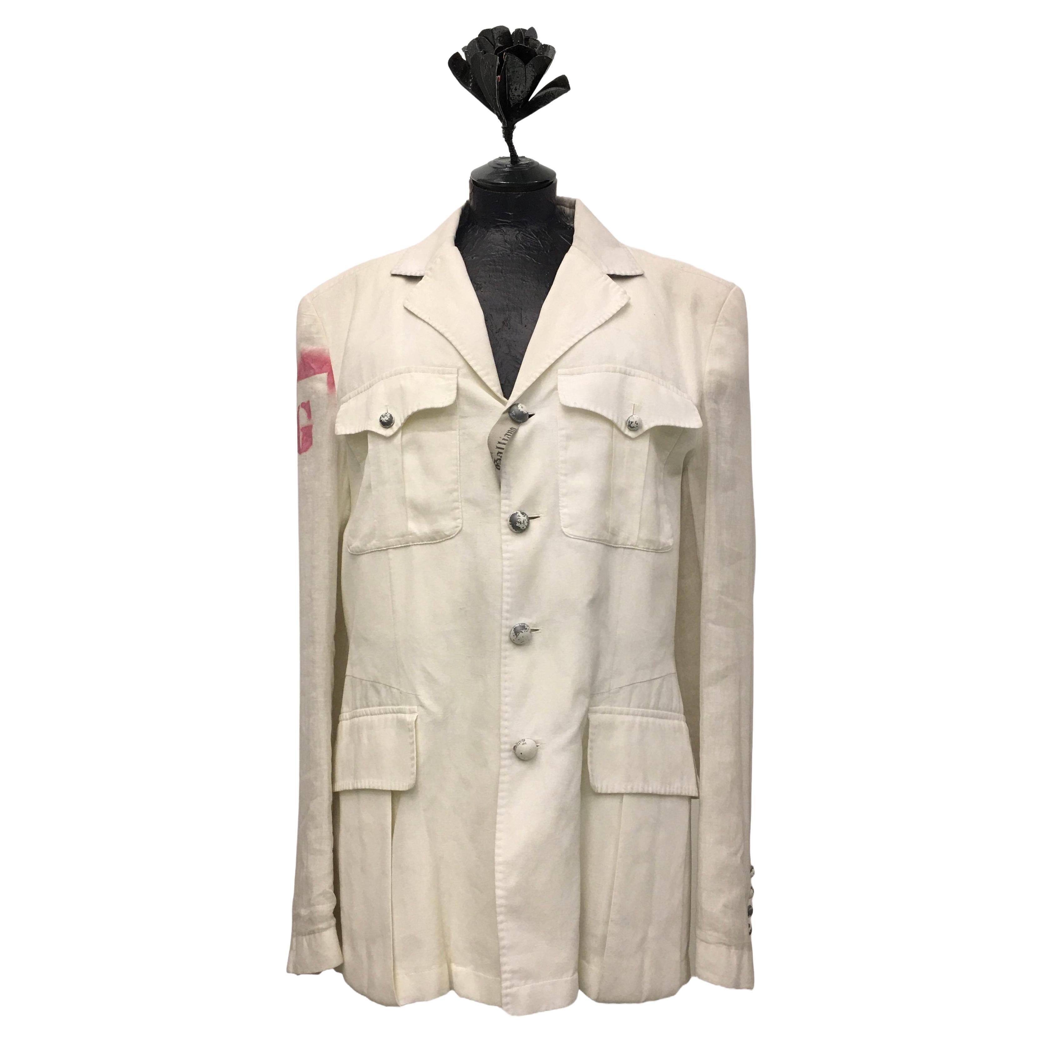 John Galliano Blazer militare bianco panna in cotone collezione uomo SS 2008 en vente