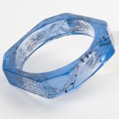 John Galliano Blue Acrylic Resin Bracelet Bangle with Newspaper Inclusions