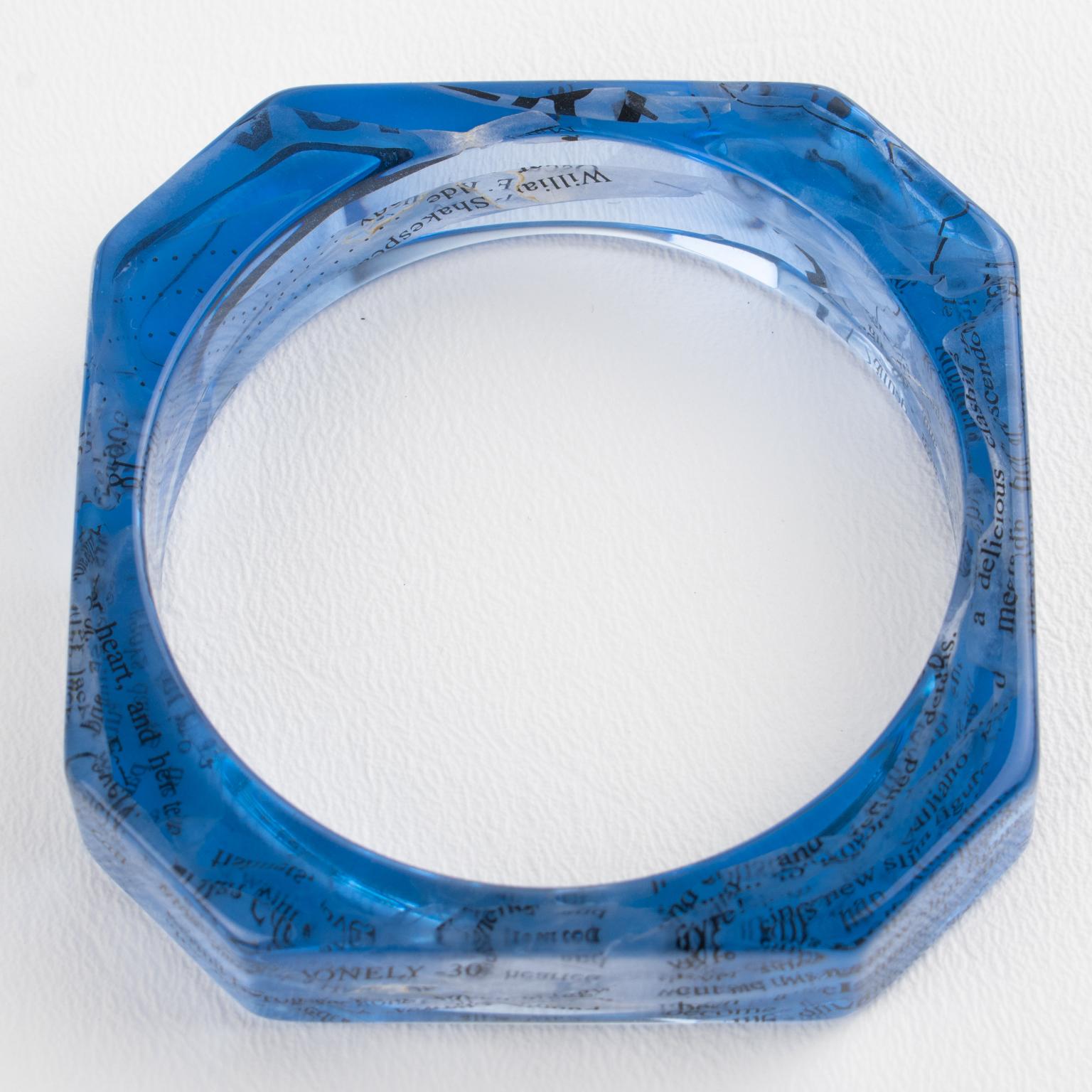 John Galliano Blue Acrylic Resin Bracelet Bangle with Newspaper Inclusions For Sale 4
