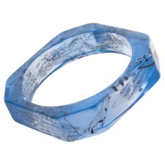 John Galliano Blue Acrylic Resin Bracelet Bangle with Newspaper Inclusions