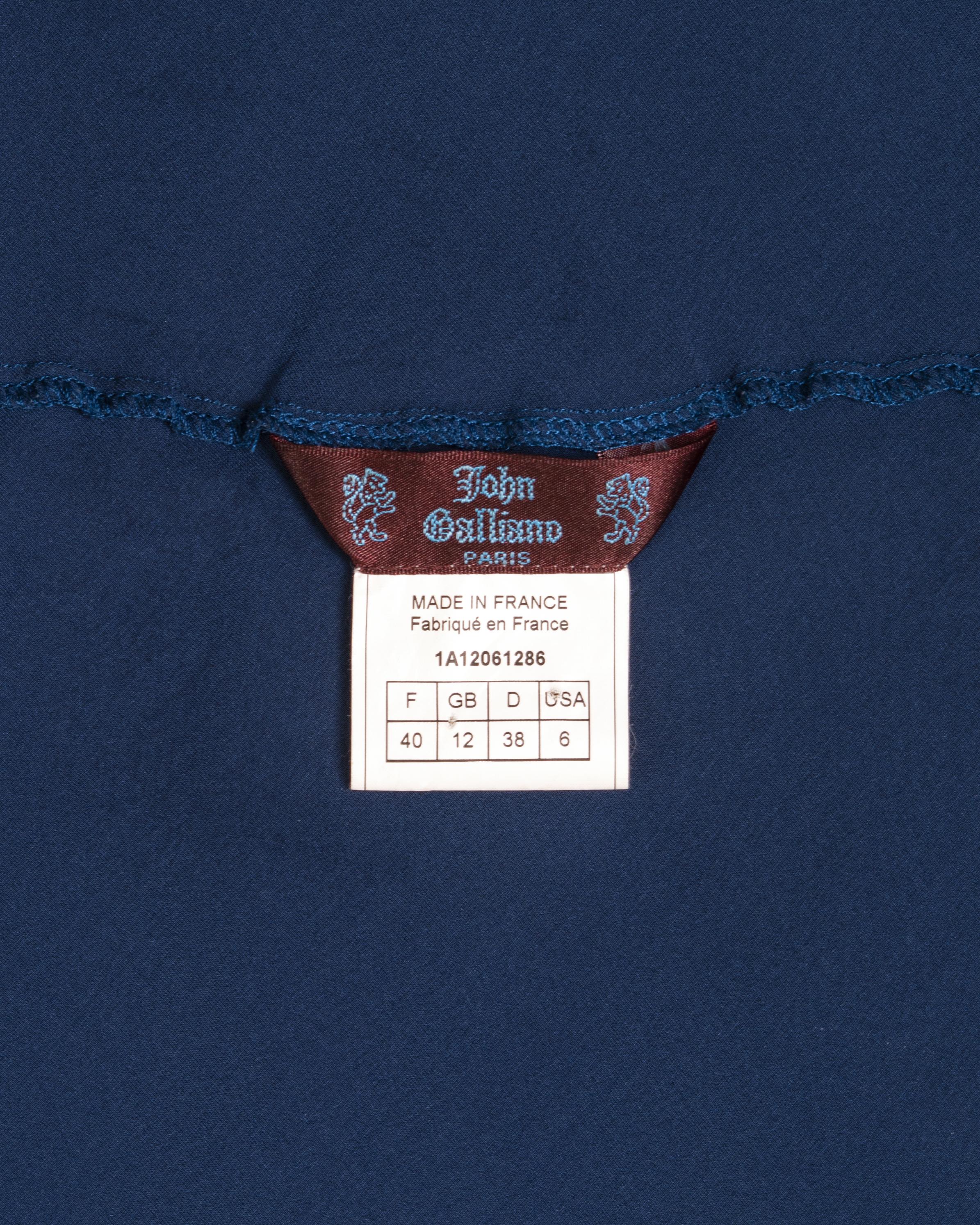 John Galliano blue bias-cut silk dress with velvet ribbon and lace, fw 2001 6