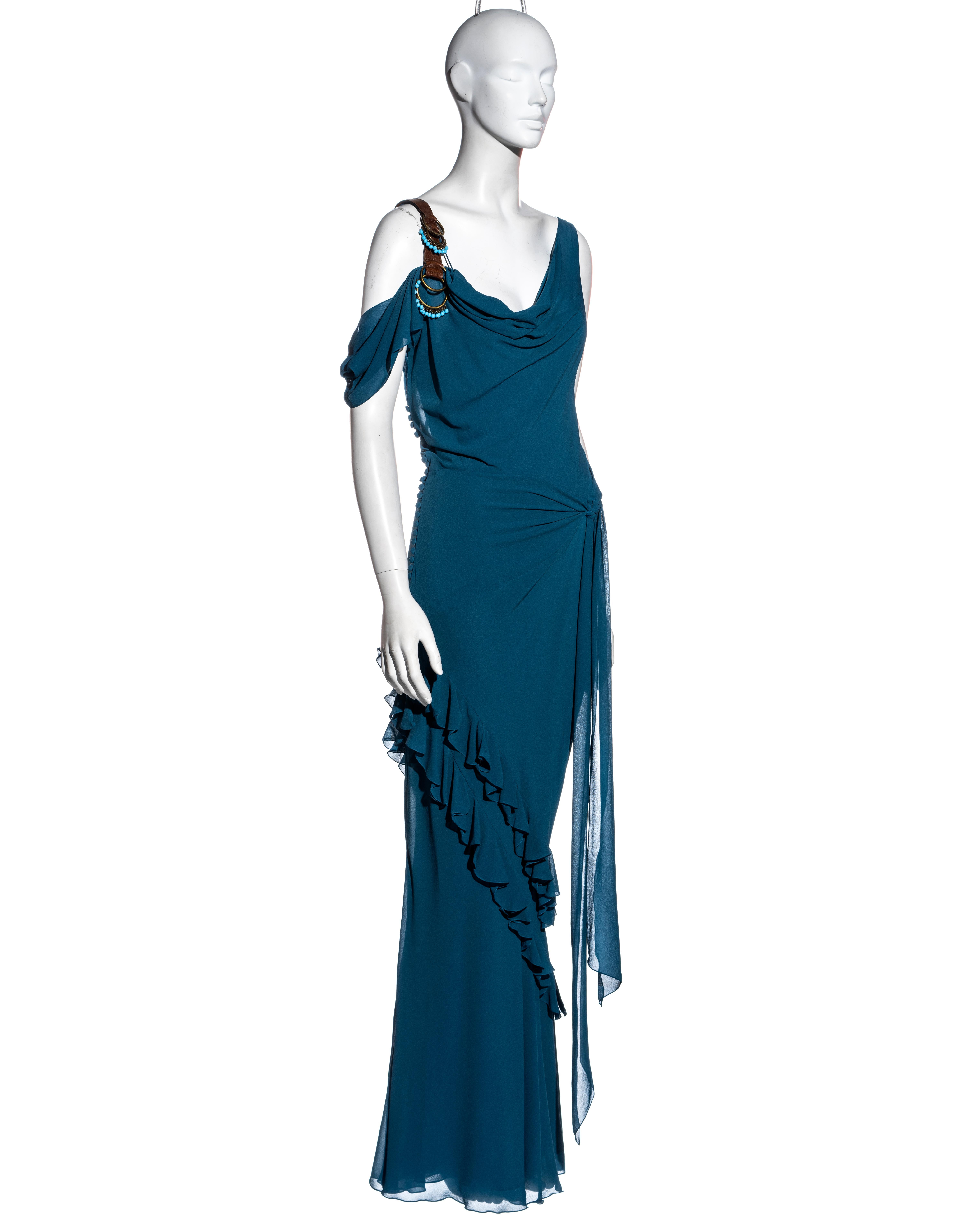 John Galliano blue bias cut silk floor-length evening dress, ss 2003 In Excellent Condition In London, GB