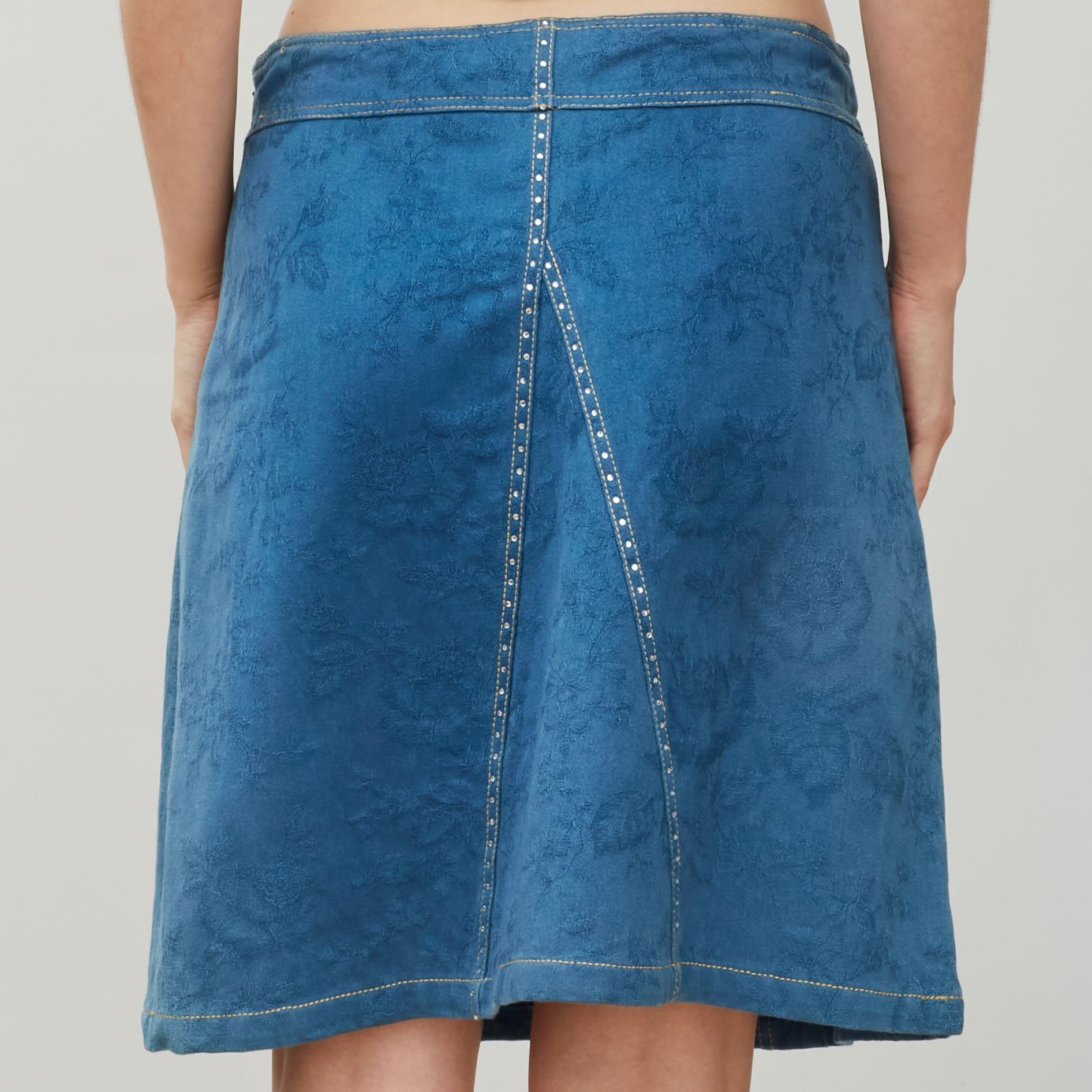 John Galliano Blue Crystal Embellished Denim A Line Skirt (Small) In Excellent Condition For Sale In Montreal, Quebec