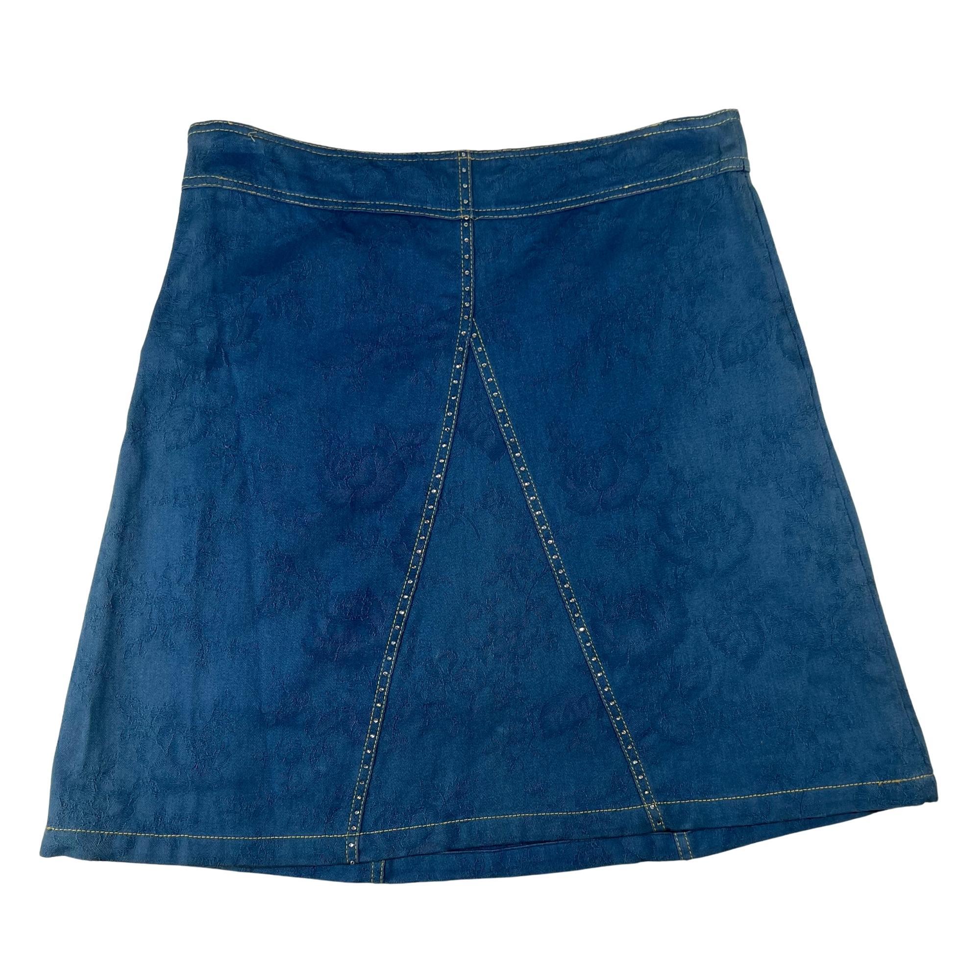 John Galliano Blue Crystal Embellished Denim A Line Skirt (Small) For Sale 2