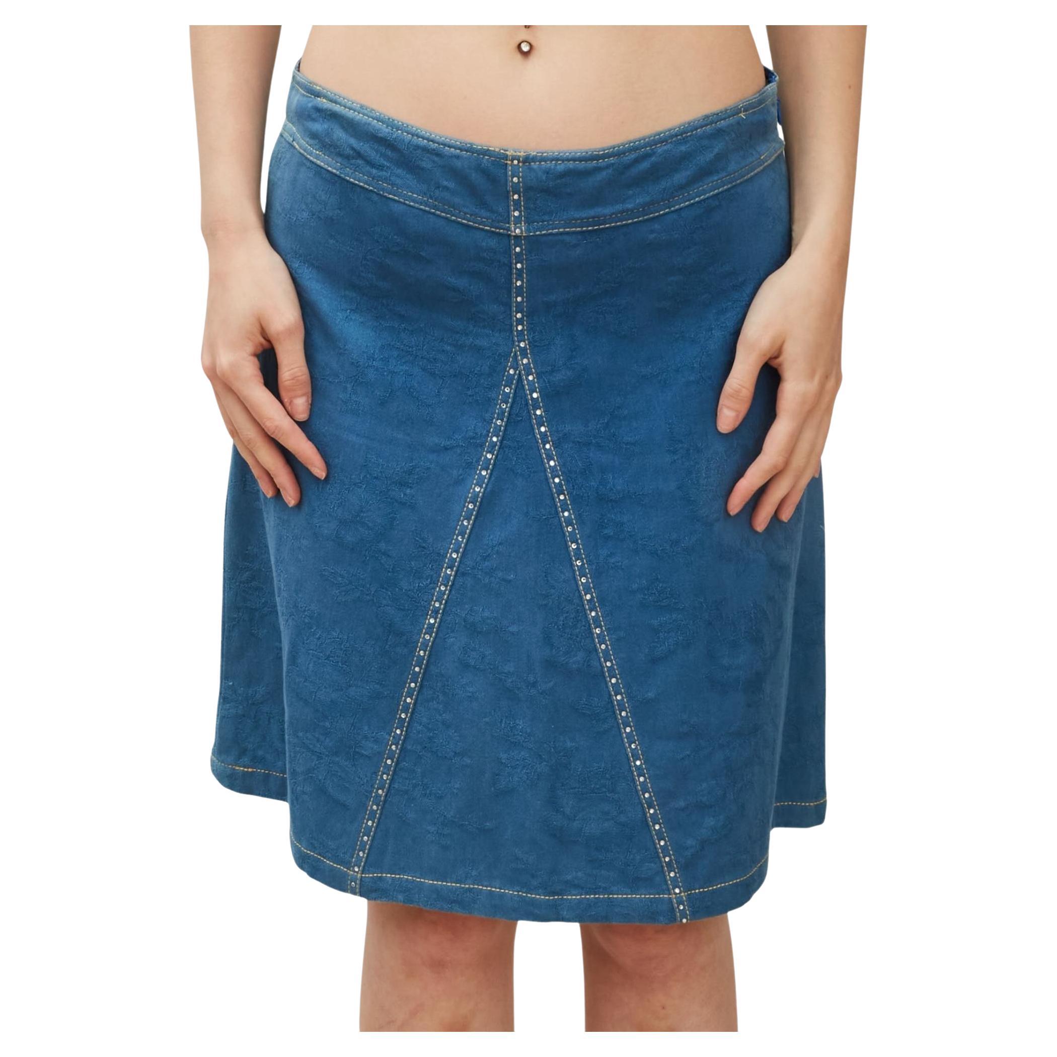 John Galliano Blue Crystal Embellished Denim A Line Skirt (Small)