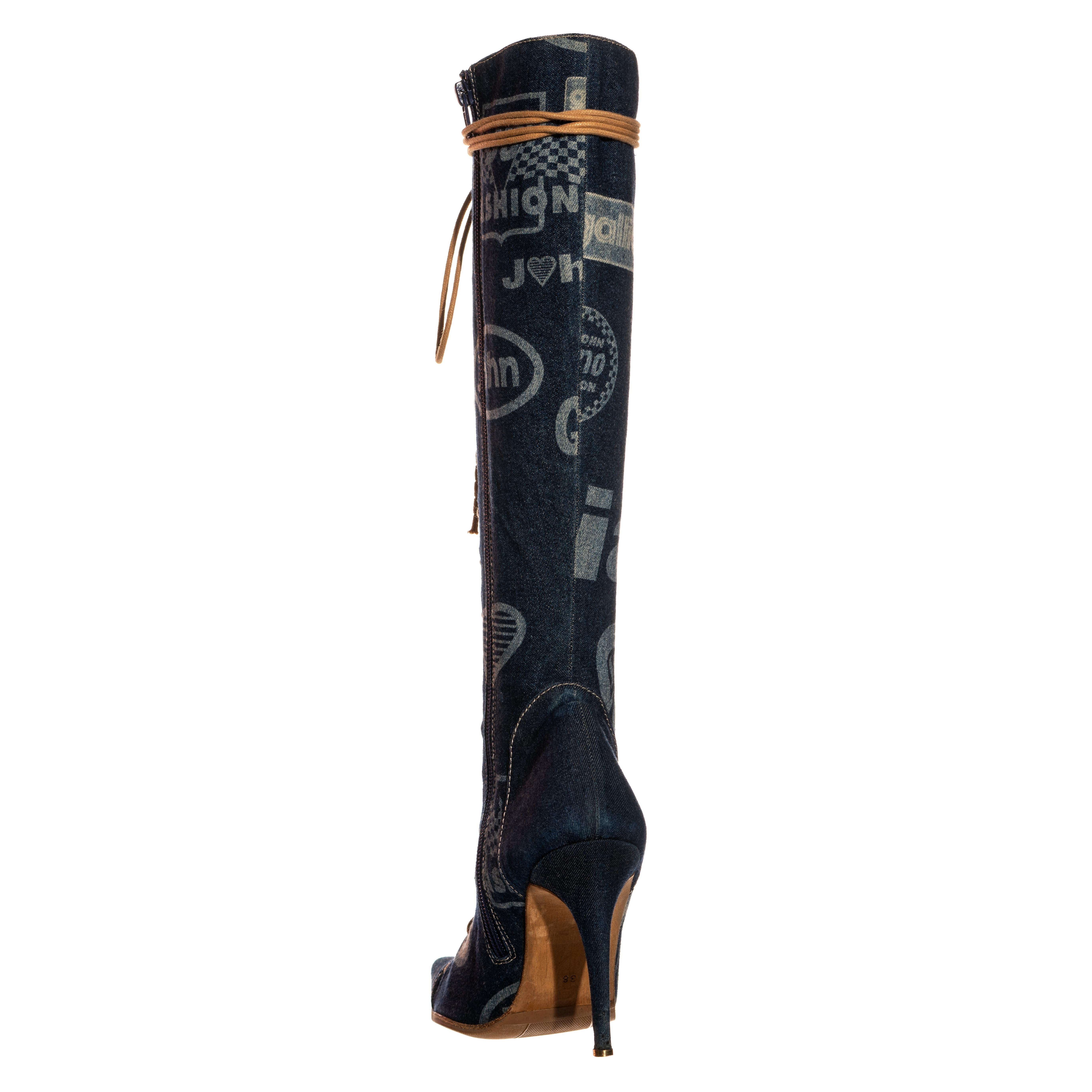 Kniehohe Stiefel aus blauem Denim von John Galliano mit Schnürung, ss 2002 1