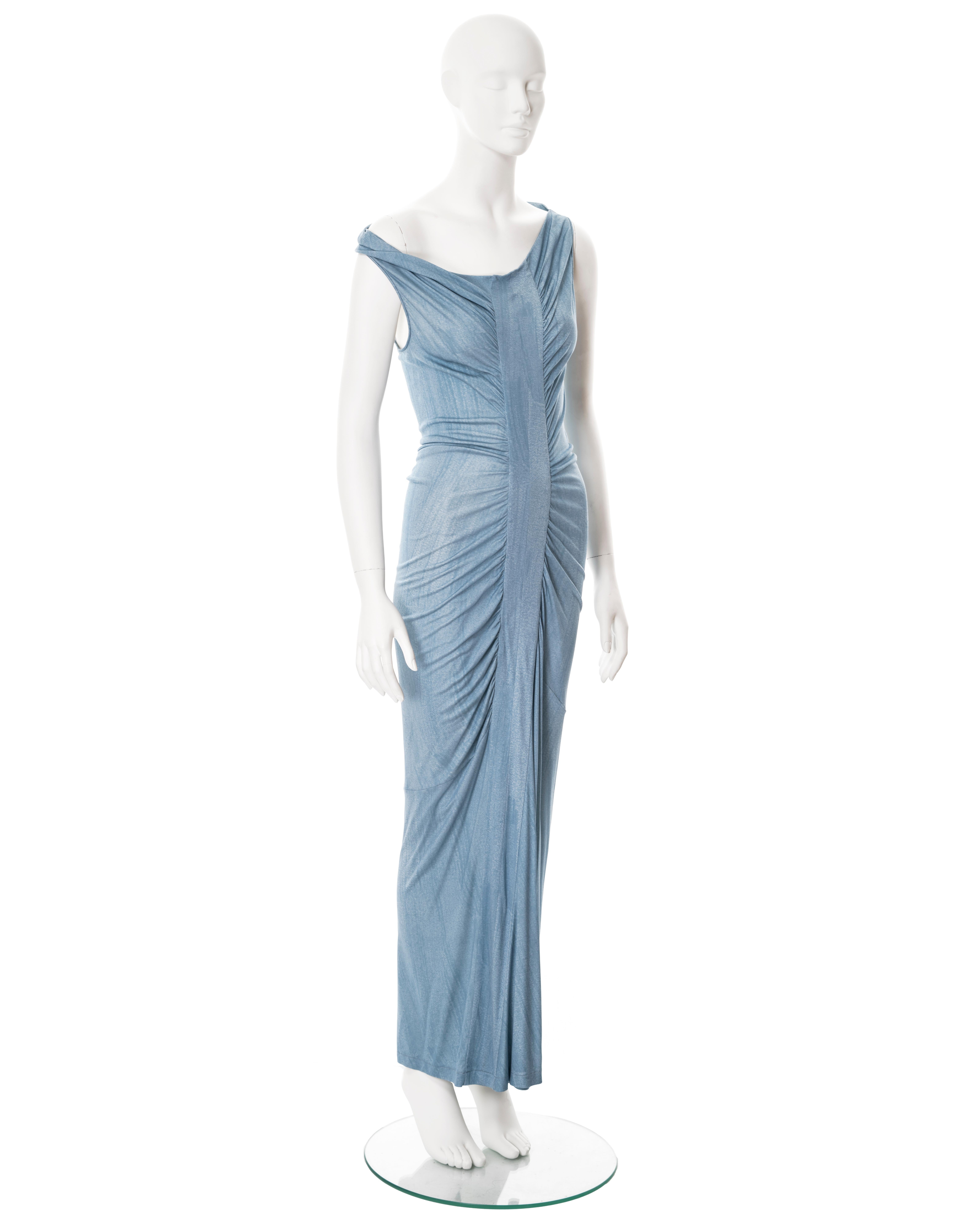 John Galliano blue printed silk jersey ruched maxi dress, ss 2007 In Excellent Condition In London, GB