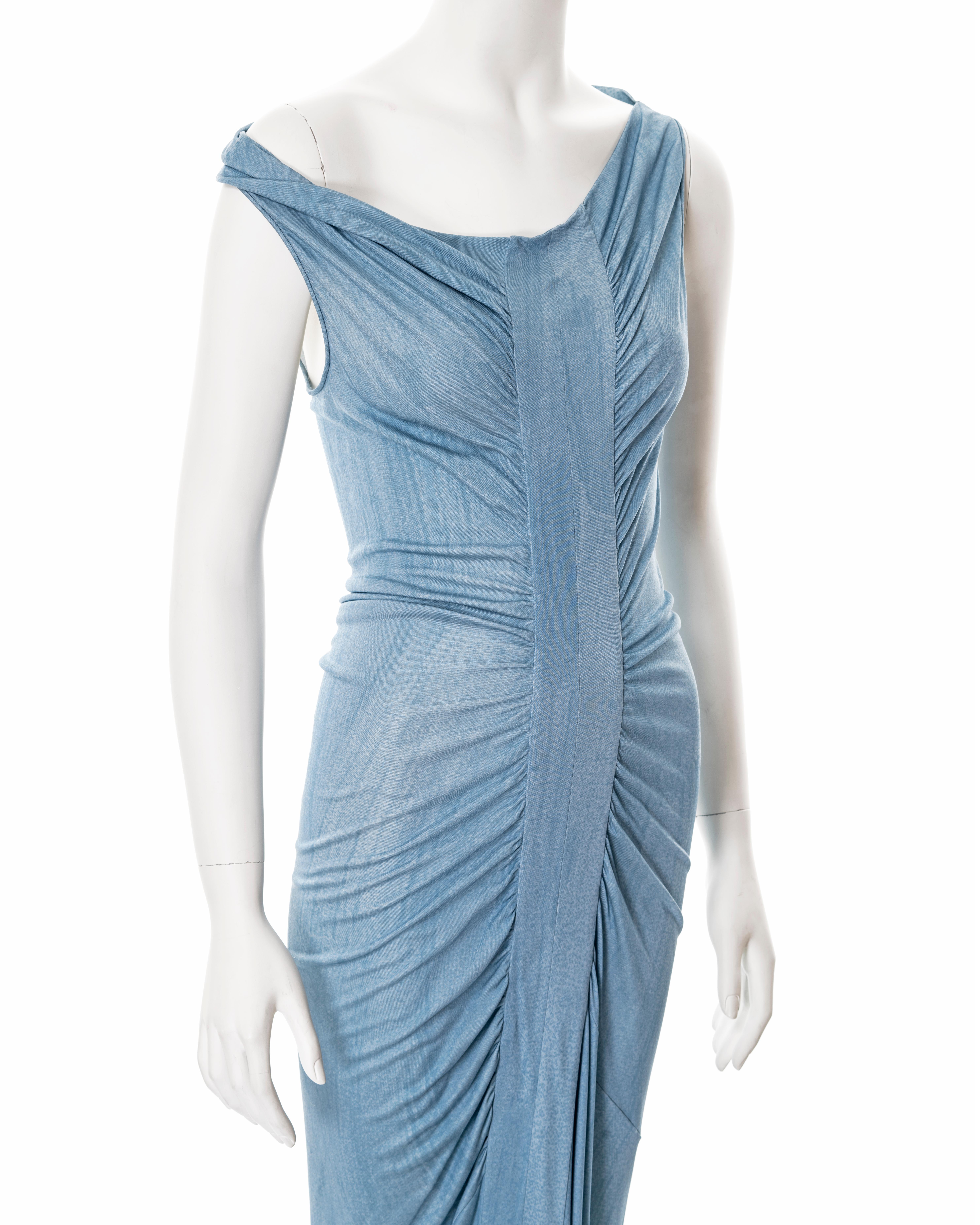 Women's John Galliano blue printed silk jersey ruched maxi dress, ss 2007