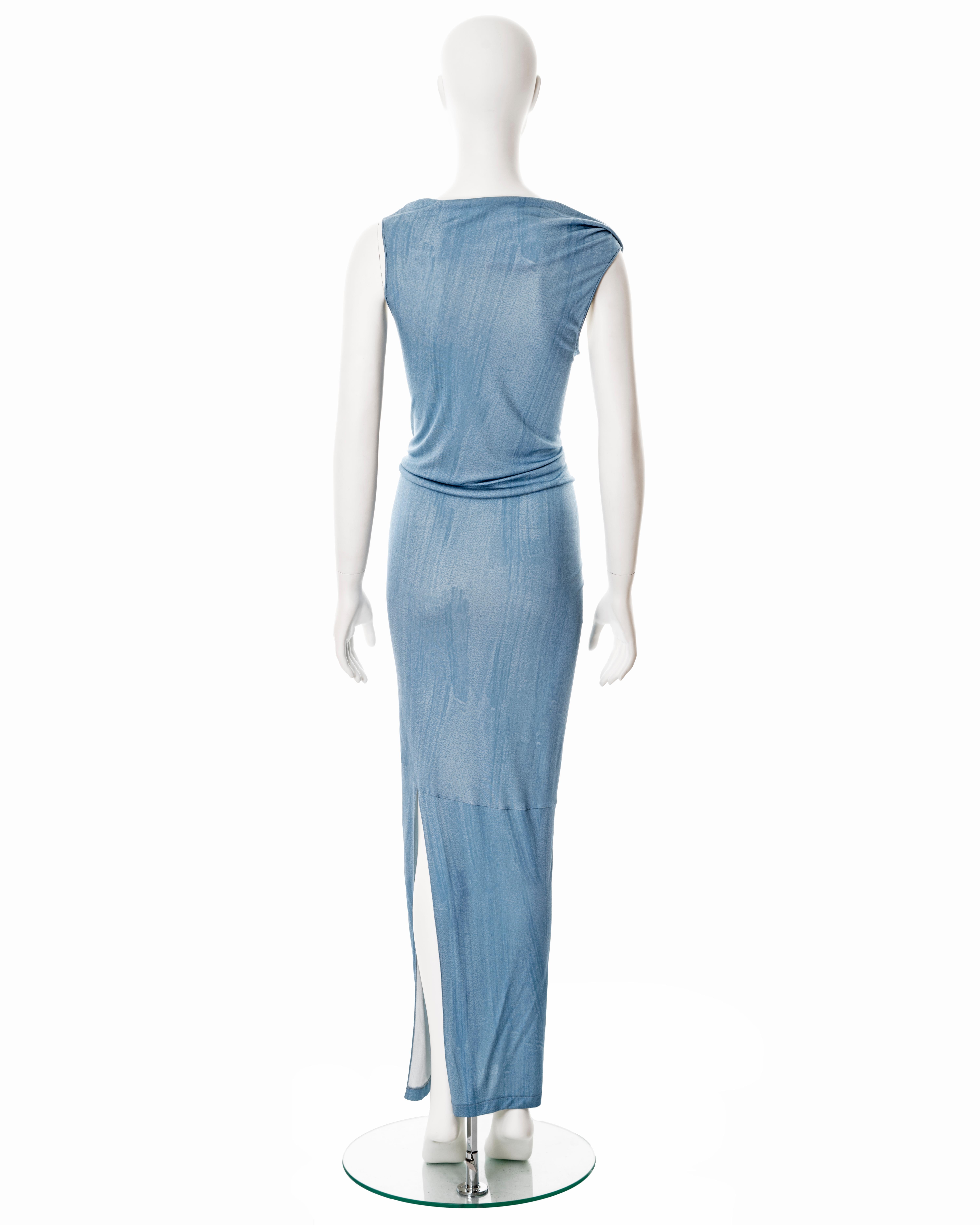 John Galliano blue printed silk jersey ruched maxi dress, ss 2007 2