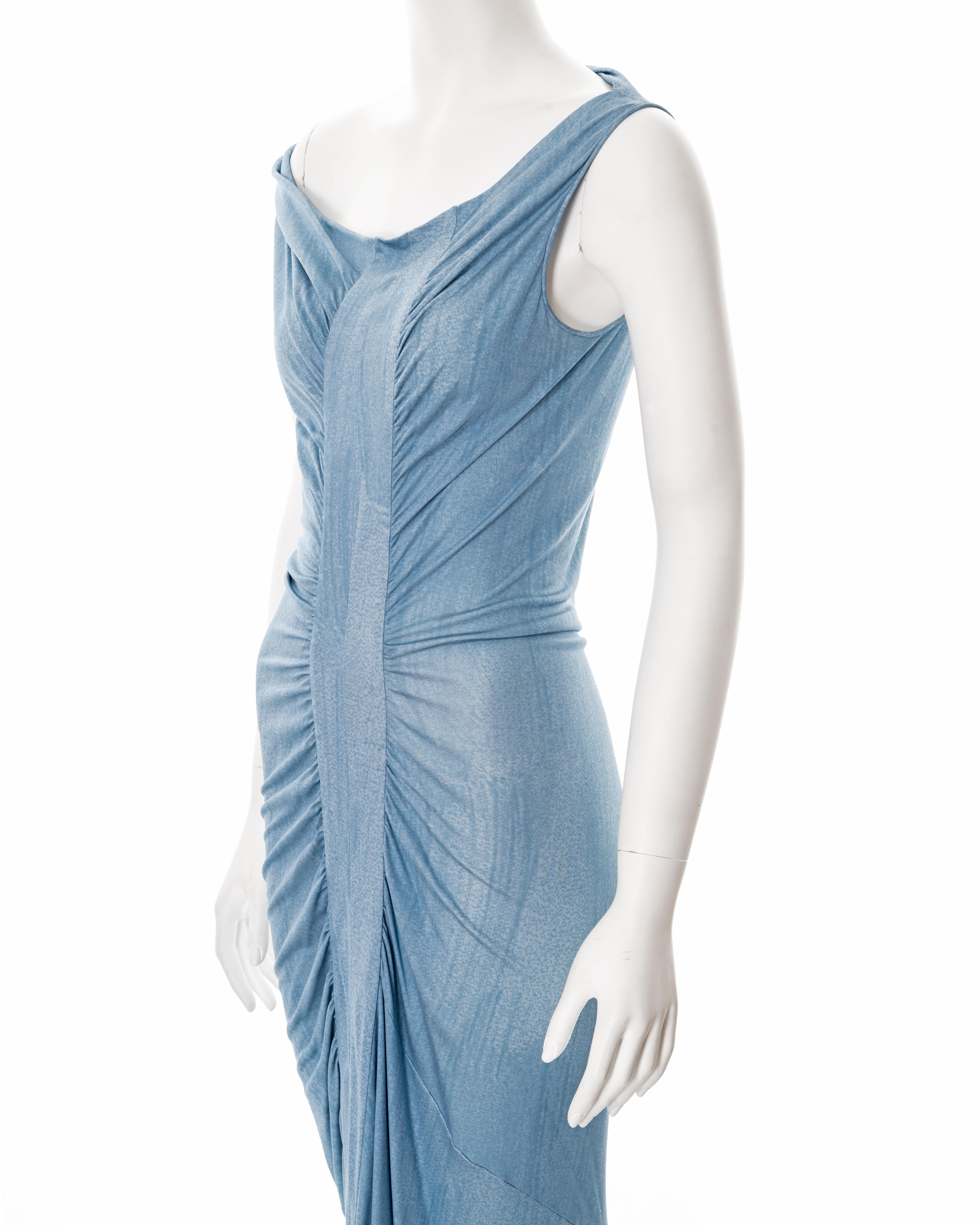 John Galliano blue printed silk jersey ruched maxi dress, ss 2007 4