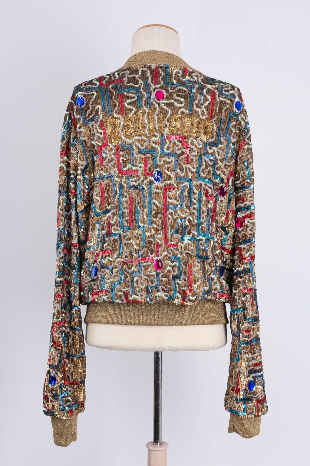 Marrone John Galliano Giacca stile bomber in tulle ricamata con paillettes in vendita