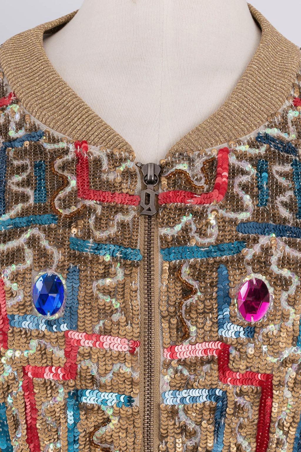 Donna John Galliano Giacca stile bomber in tulle ricamata con paillettes in vendita
