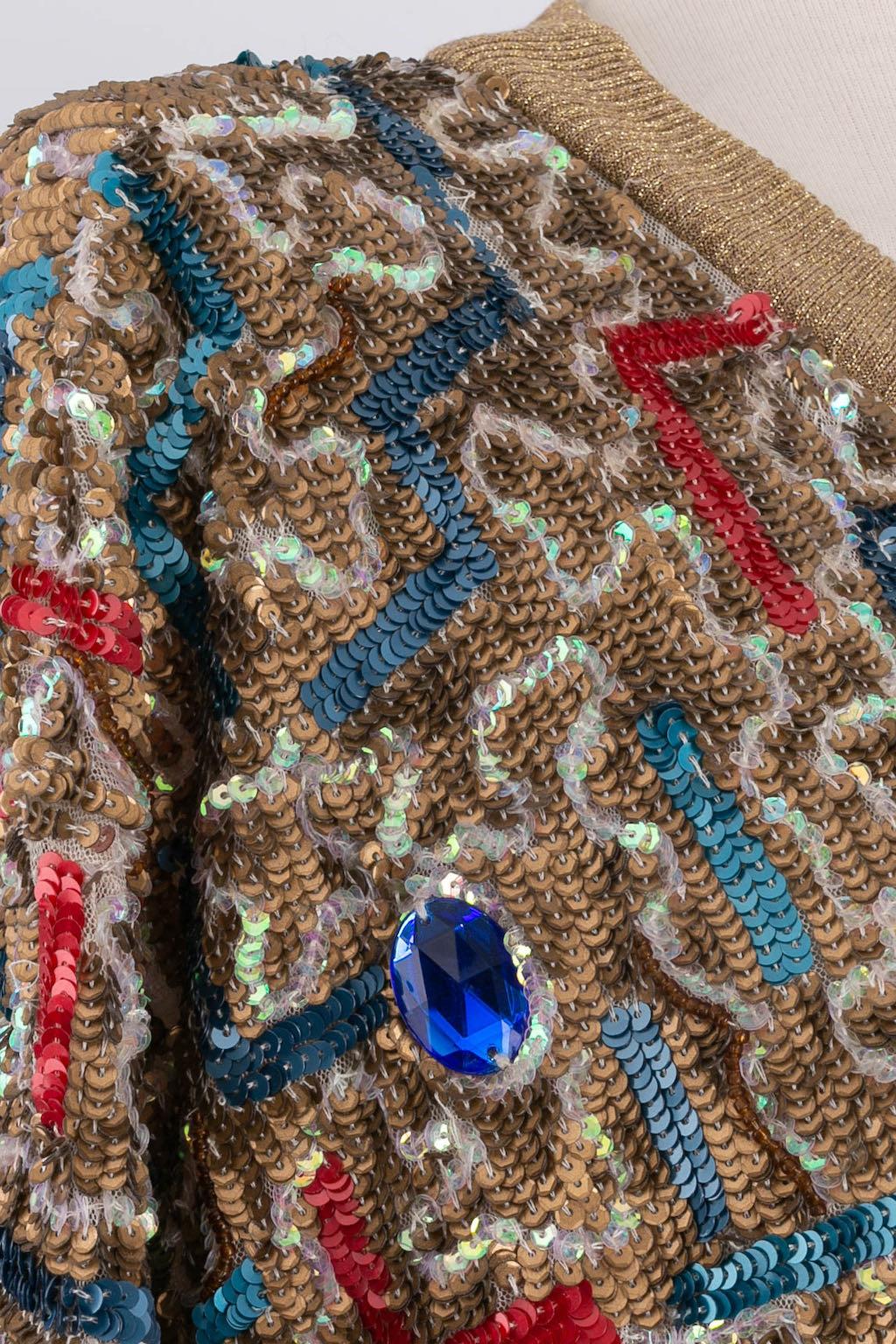 John Galliano Giacca stile bomber in tulle ricamata con paillettes in vendita 3